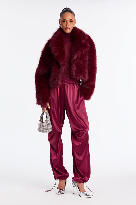 Ambitious Babe Satin Jogger Pant 32 - Burgundy