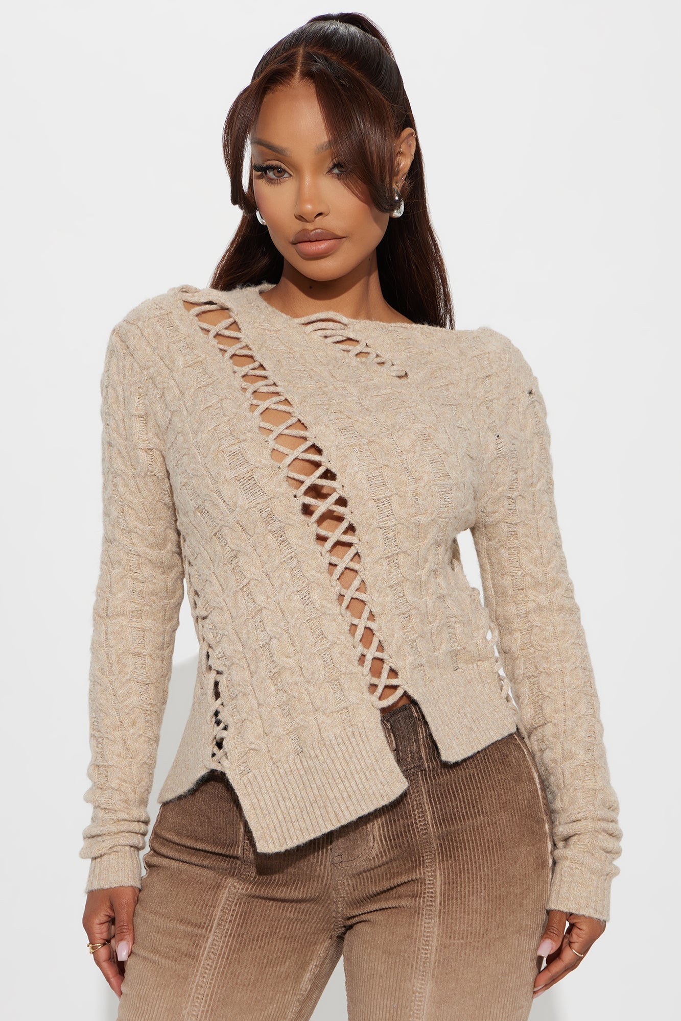 Plenty Of Secrets Cut Out Sweater - Beige