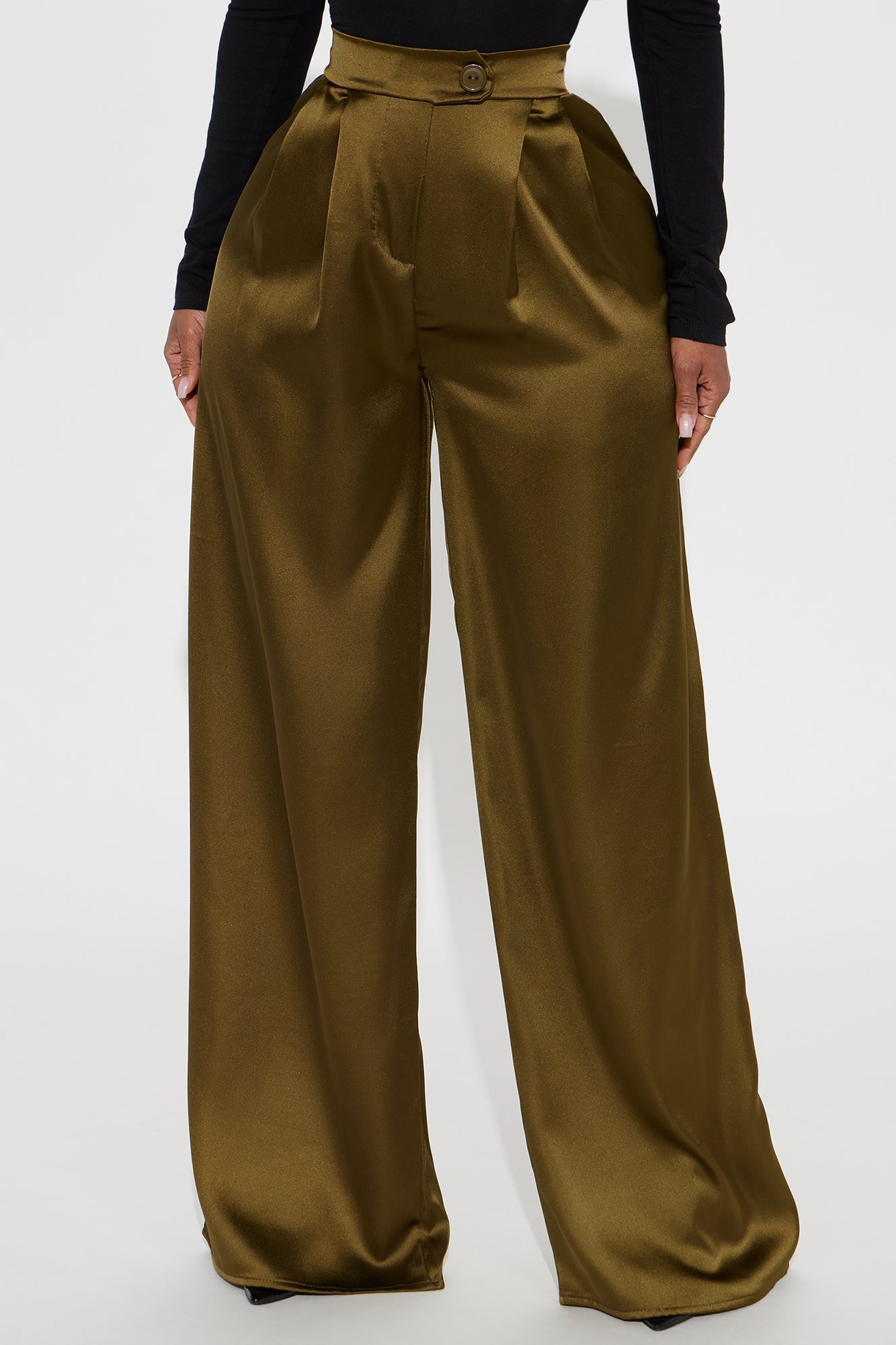 Tone It Down Satin Trouser - Olive