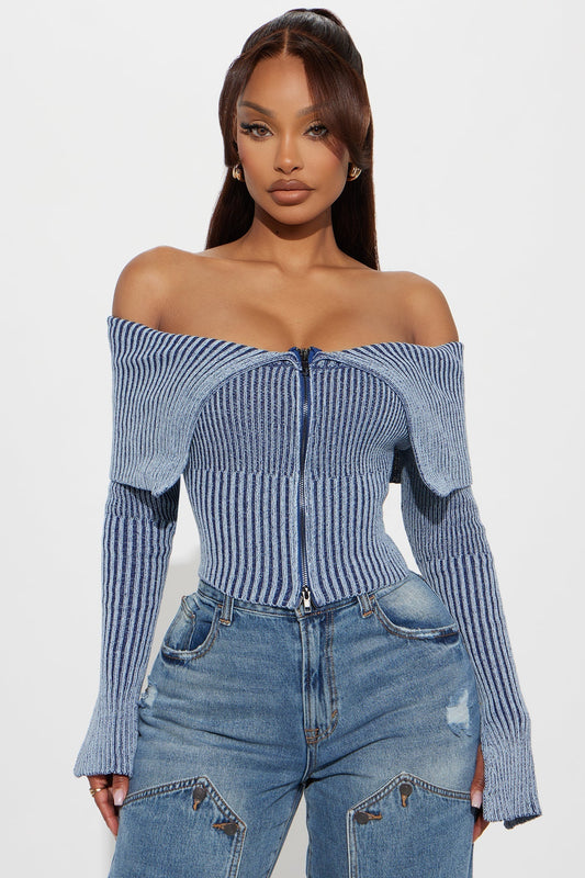 On Your Mind Washed Sweater - Blue