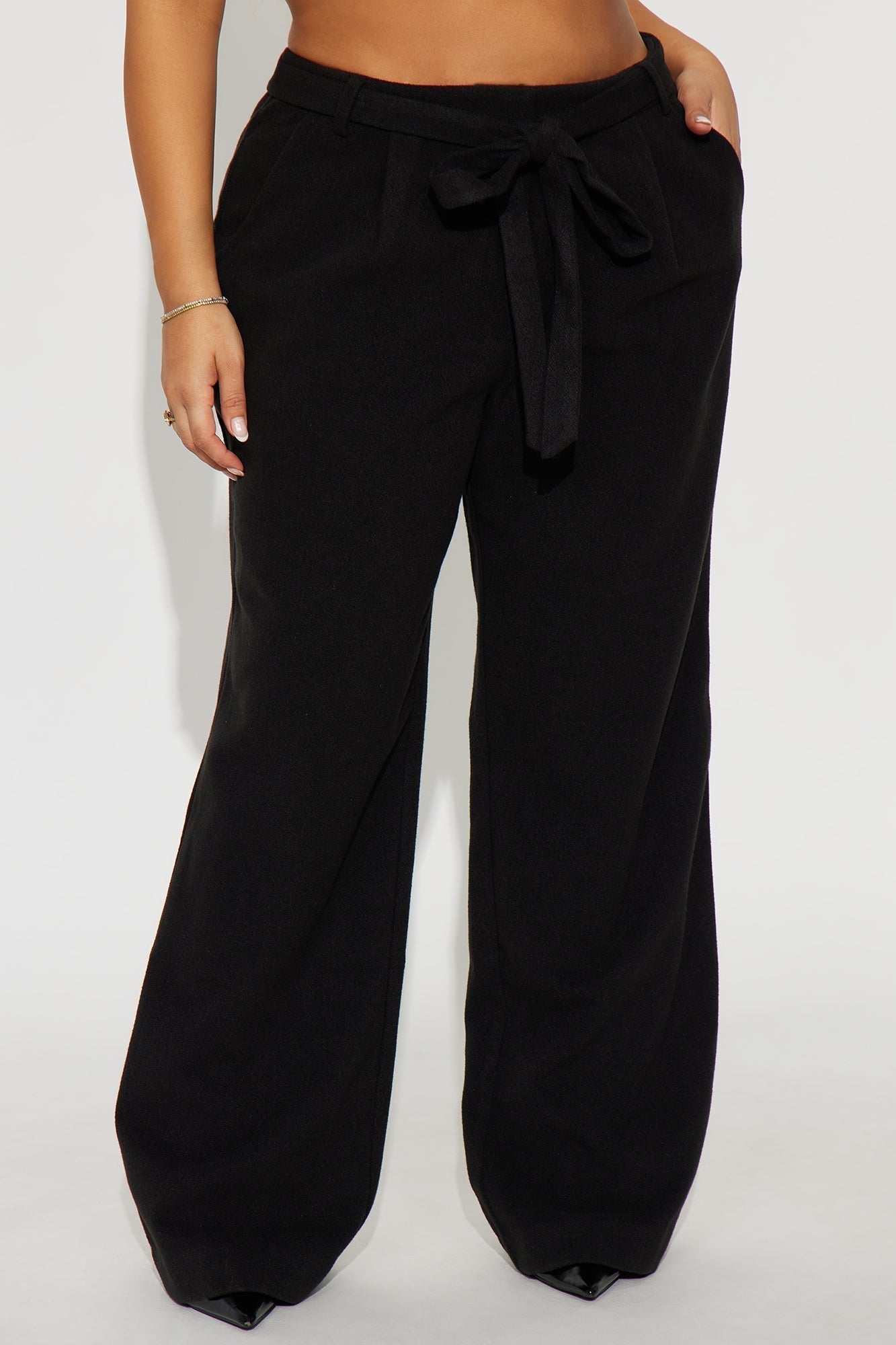 News Briefing Boucle Belted Wide Leg Pant 32″ - Black