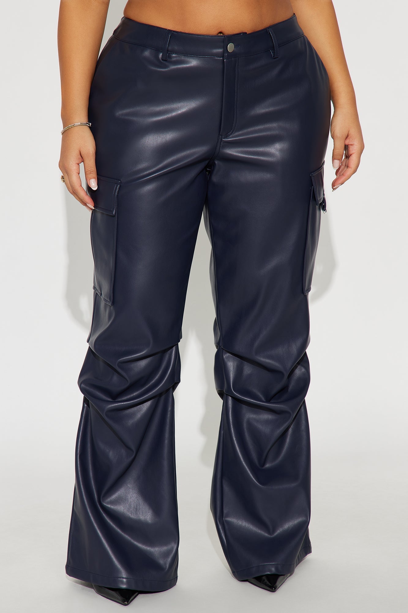 Skylar Faux Leather Wide Leg Pant 33 - Navy