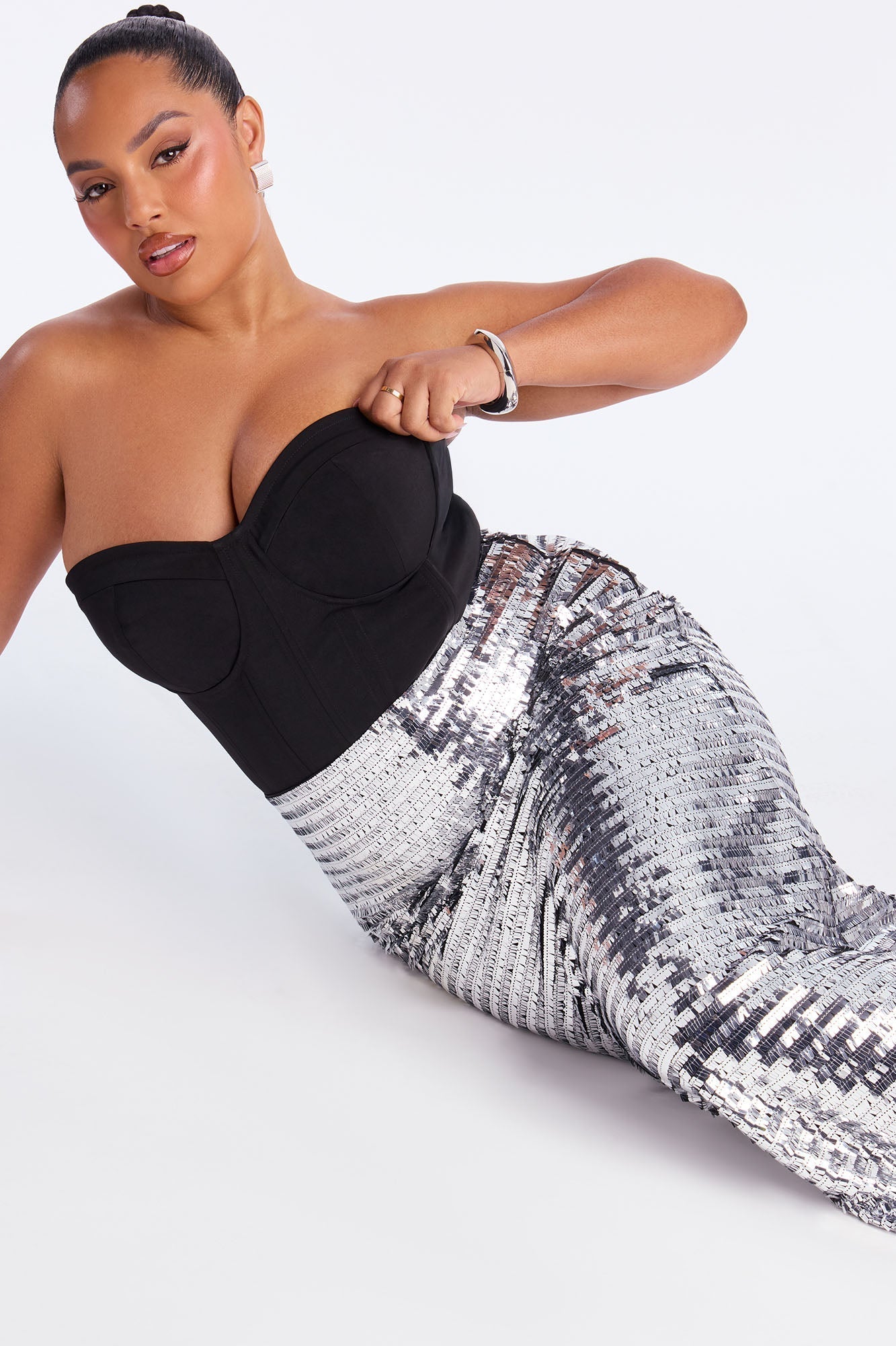 Dazzling Nights Sequin Maxi Skirt - Silver