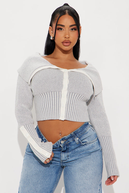 City Girl Marled Cropped Cardigan - Grey