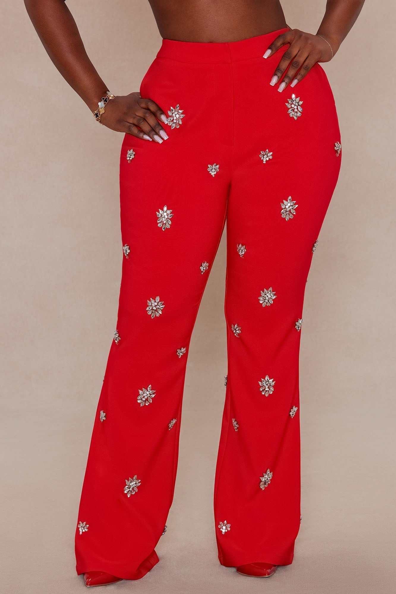Verona Embellished Flare Pant - Red