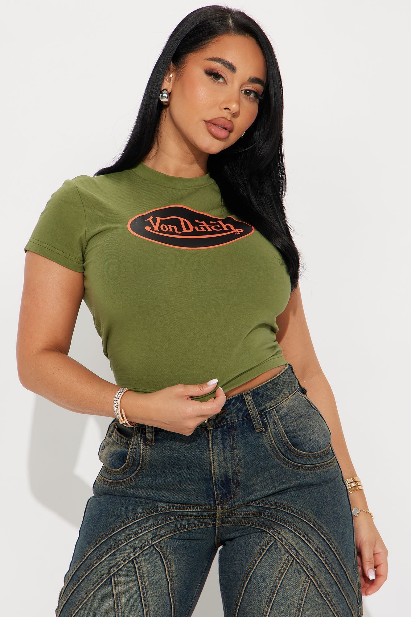 Von Dutch Patch Baby Tee - Olive