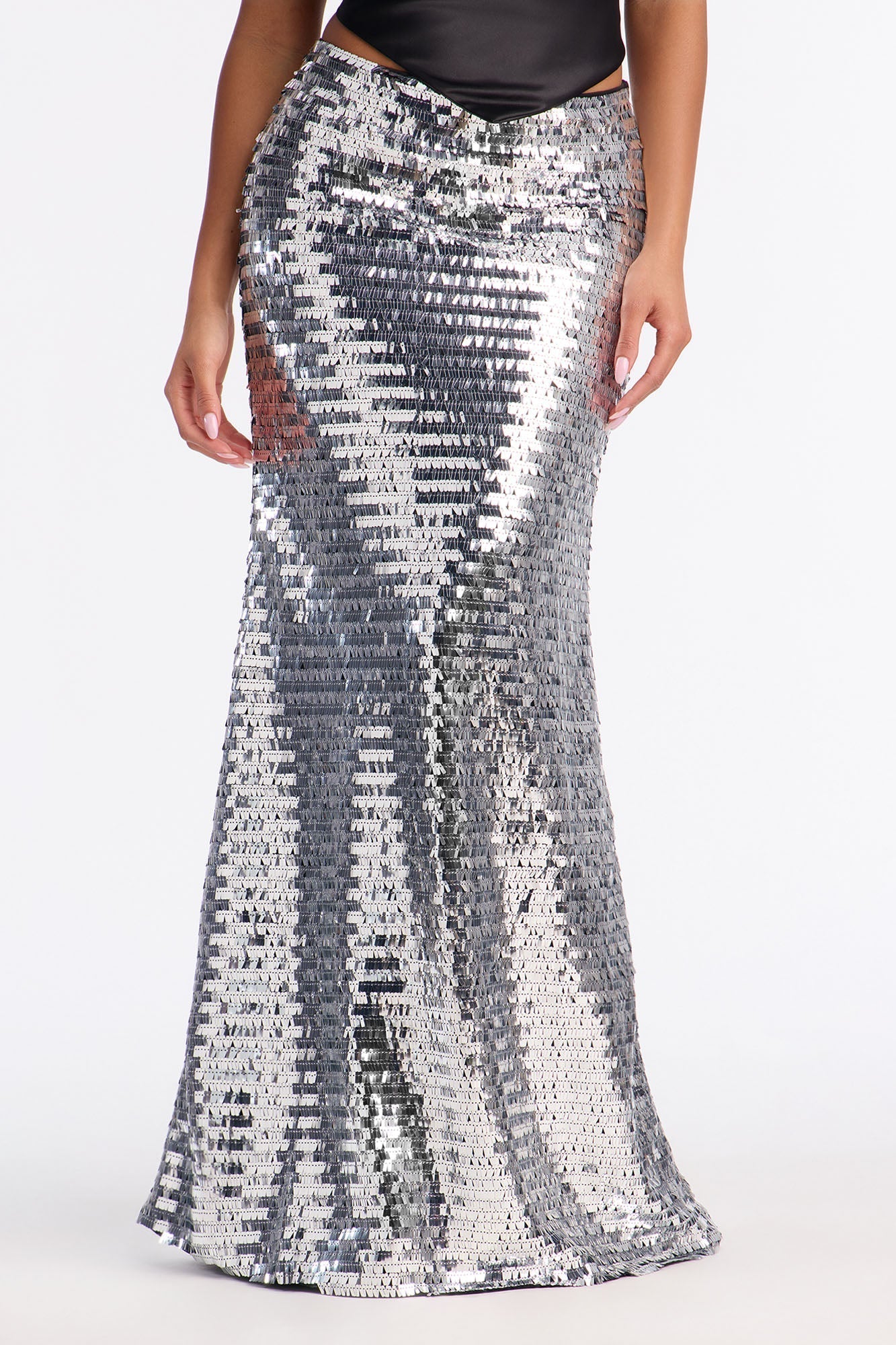Dazzling Nights Sequin Maxi Skirt - Silver