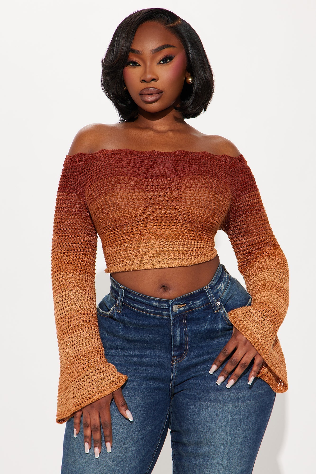 Summer Sunsets Off Shoulder Crochet Top - Brown/combo