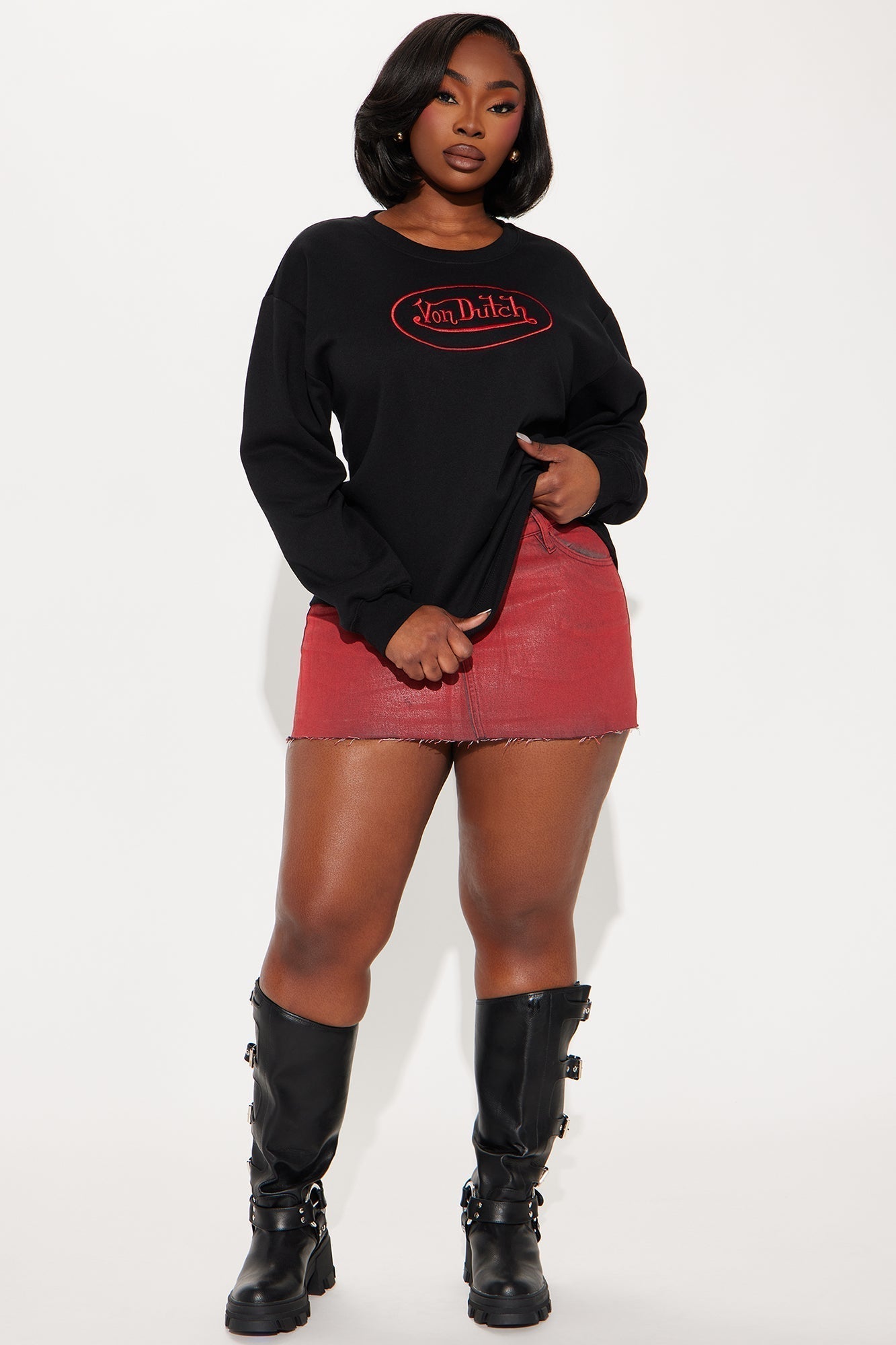 Von Dutch Embroidered Crewneck Sweatshirt - Black/Red