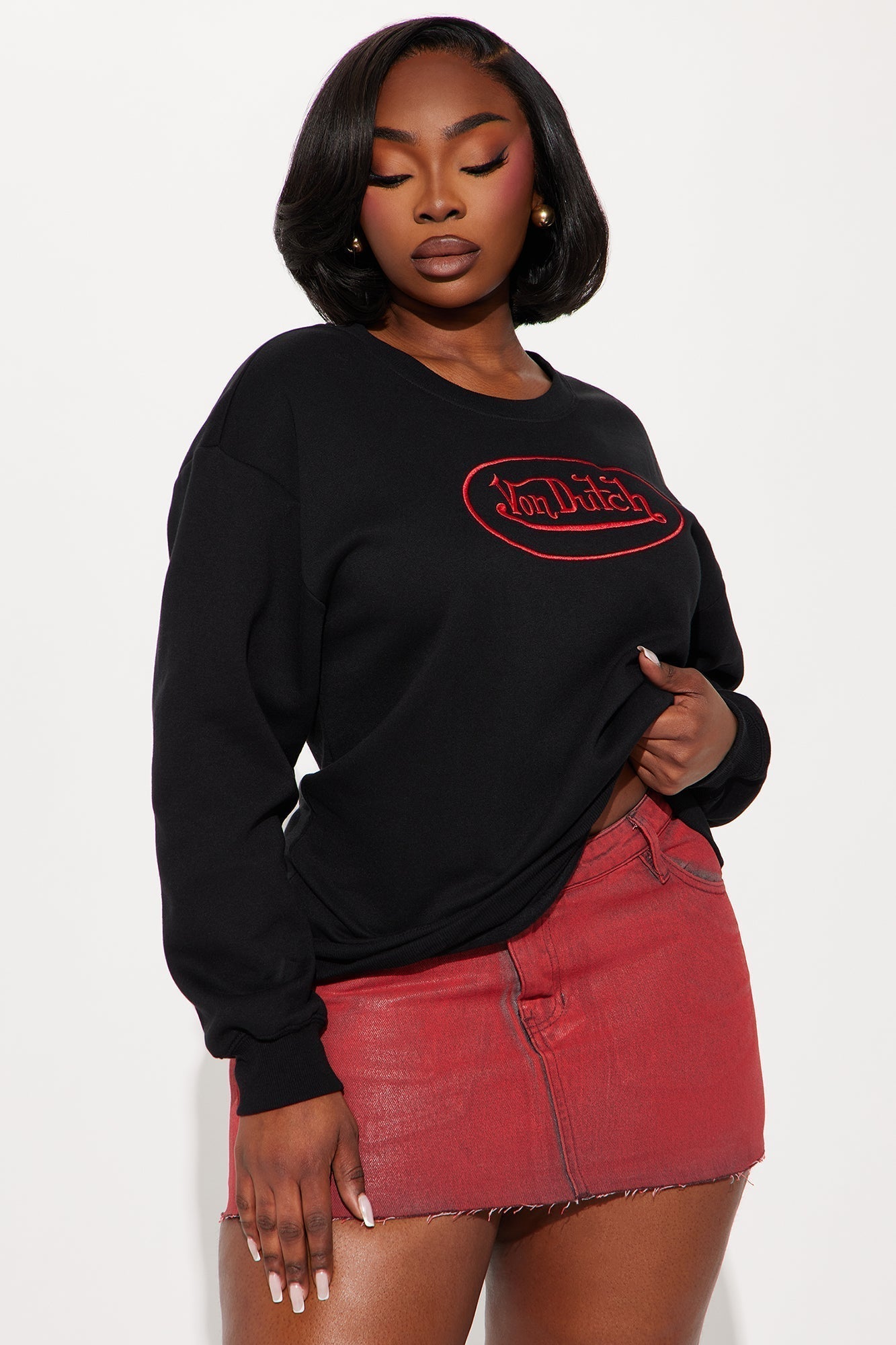 Von Dutch Embroidered Crewneck Sweatshirt - Black/Red