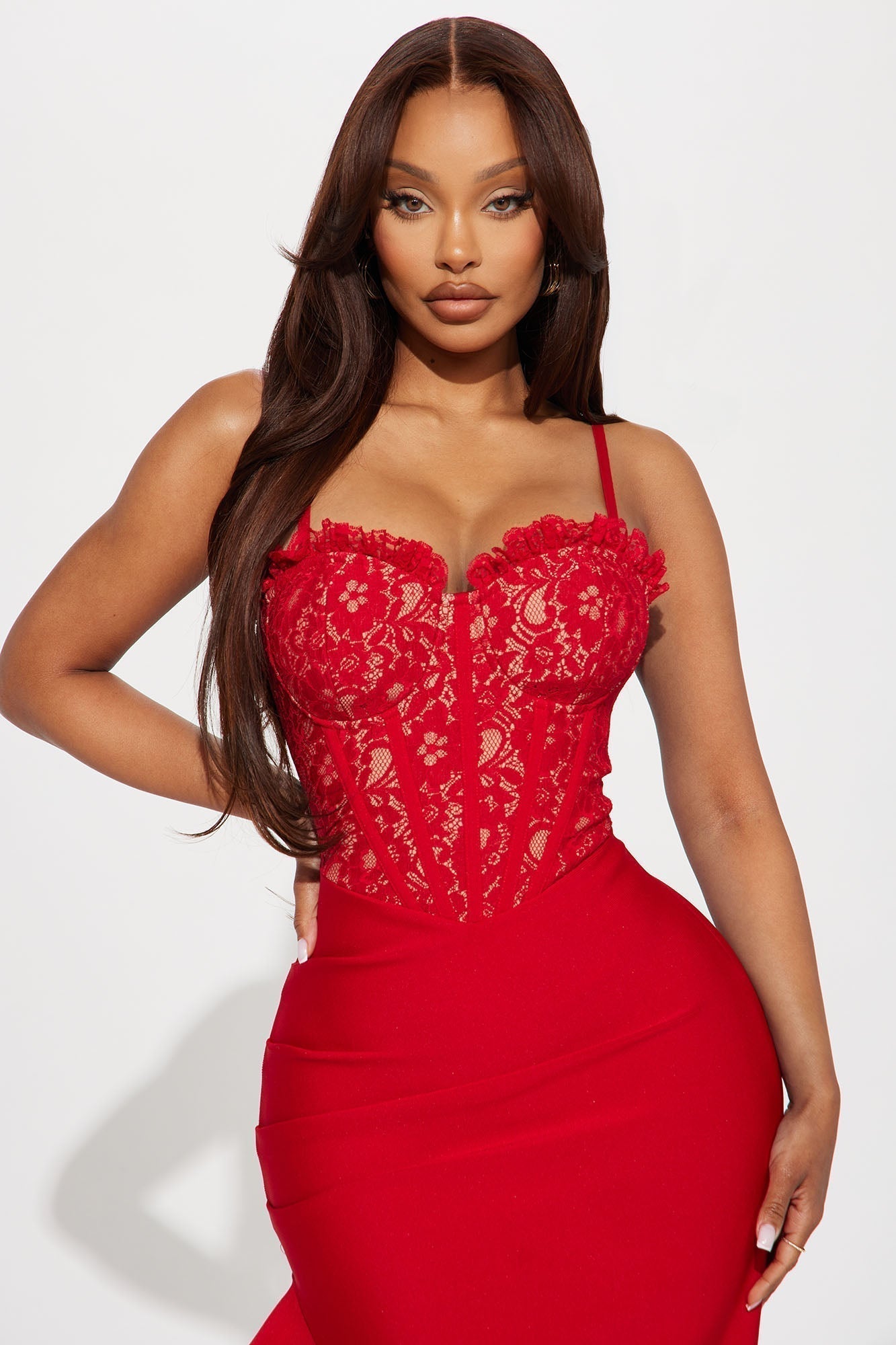 Marlena Corset Bandage Midi Dress - Red