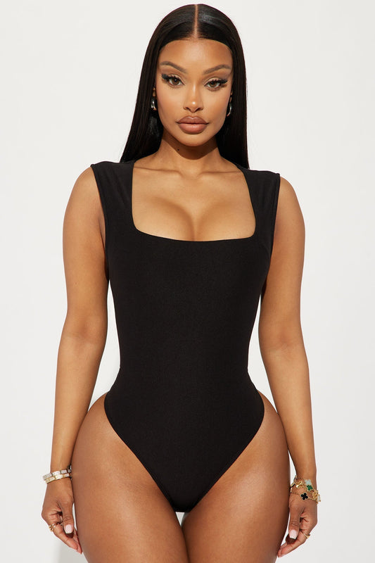 Serena Square Neck Bodysuit - Black