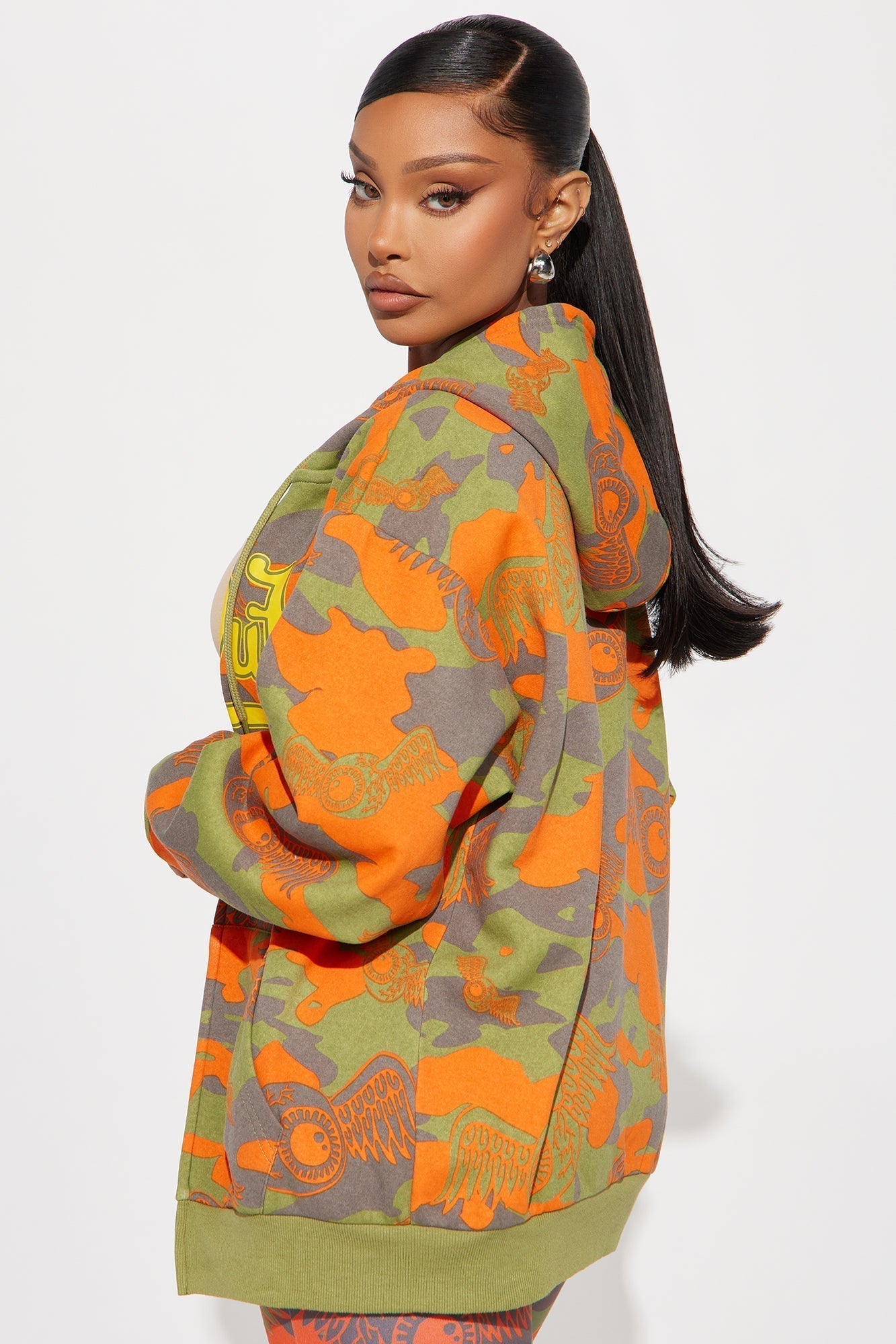 Von Dutch Camo Zip Front Hoodie - Orange/combo