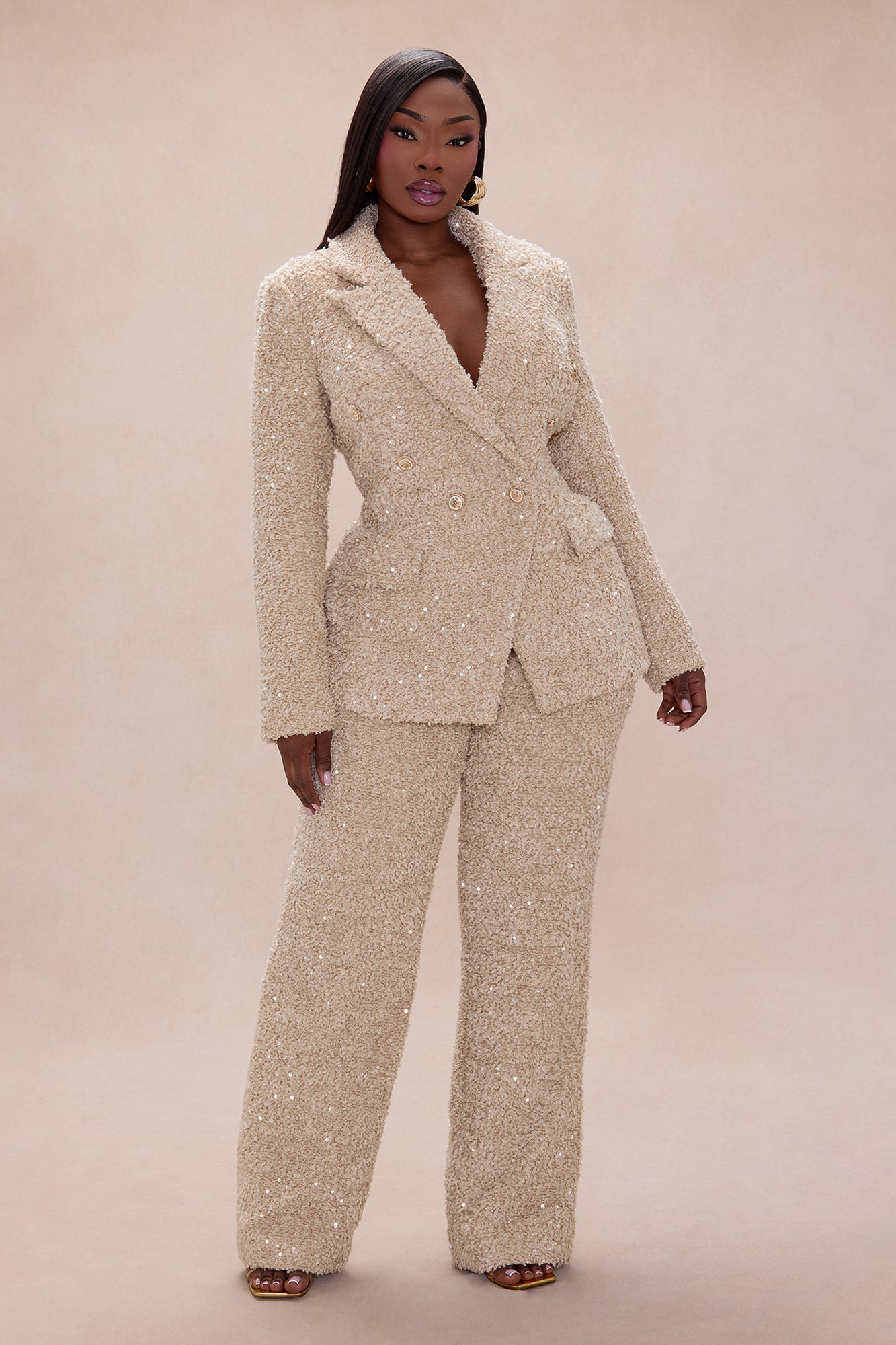 Demi Embellished Tweed Pant - Taupe