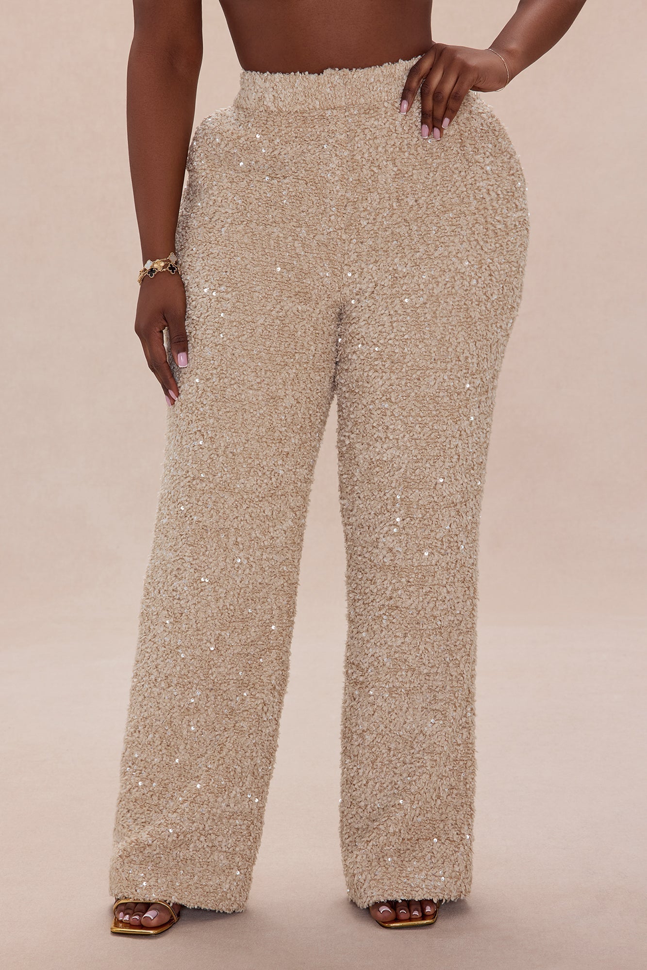 Demi Embellished Tweed Pant - Taupe