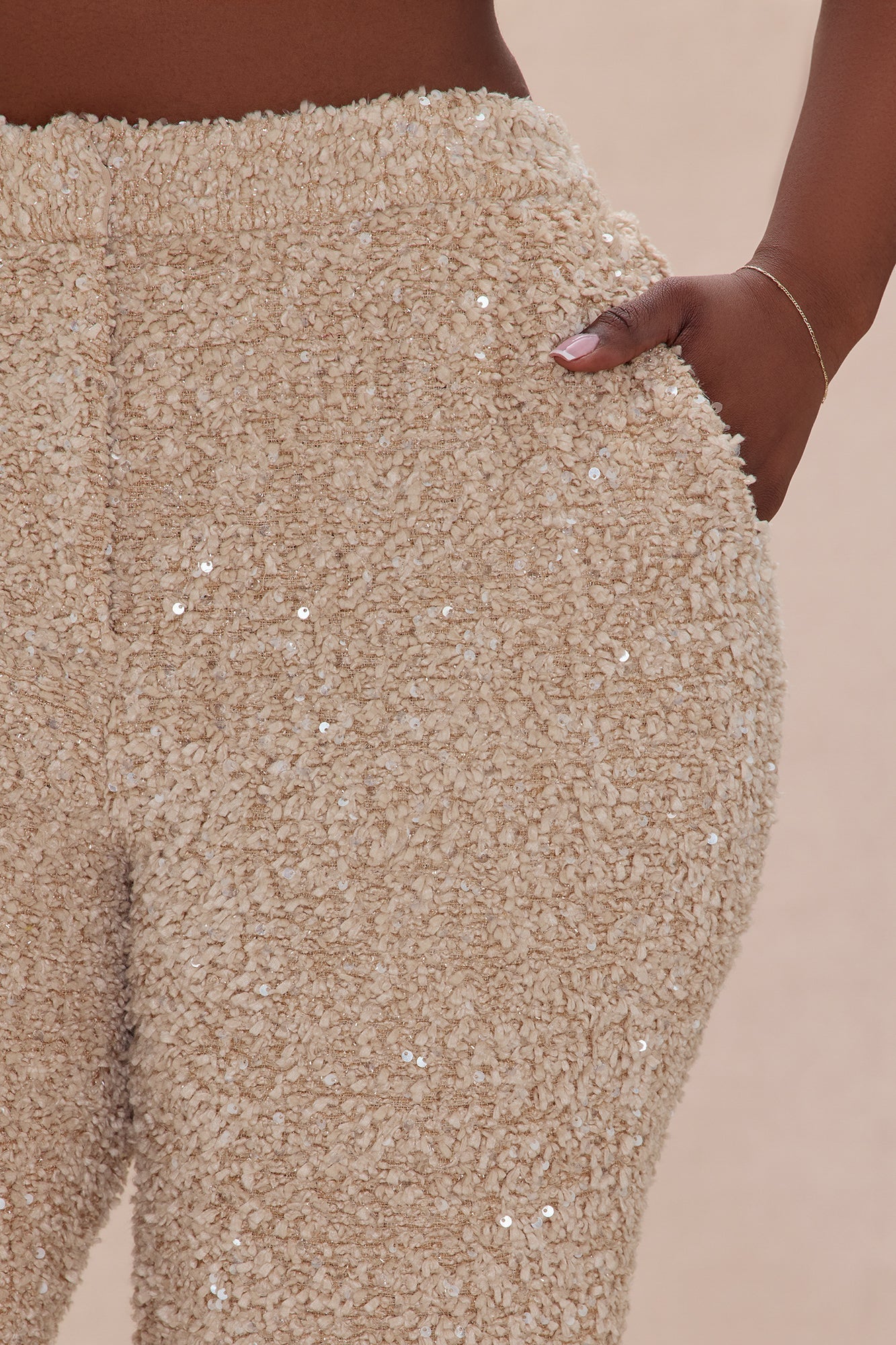 Demi Embellished Tweed Pant - Taupe