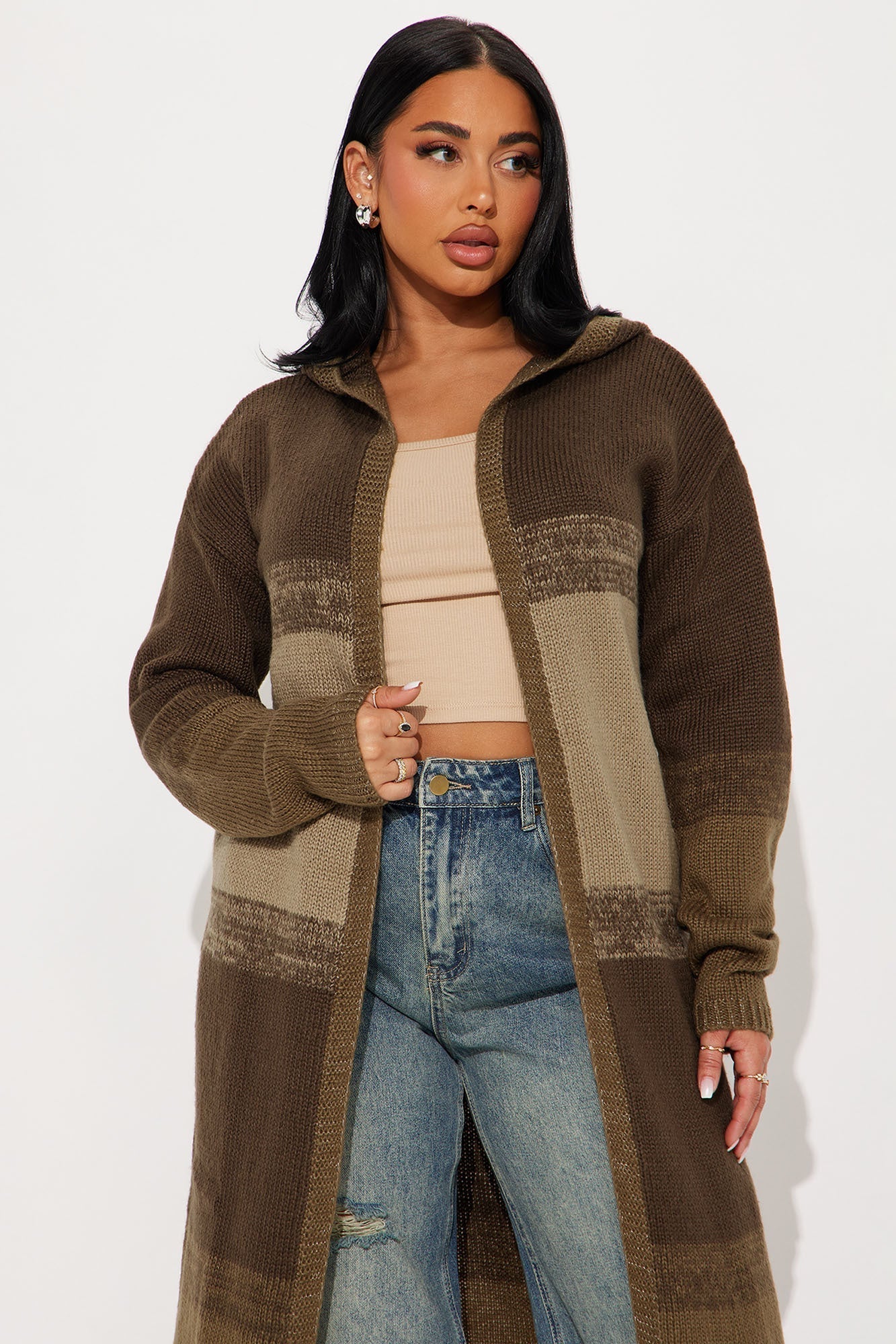 Malibu Ombre Long Cardigan - Brown/combo