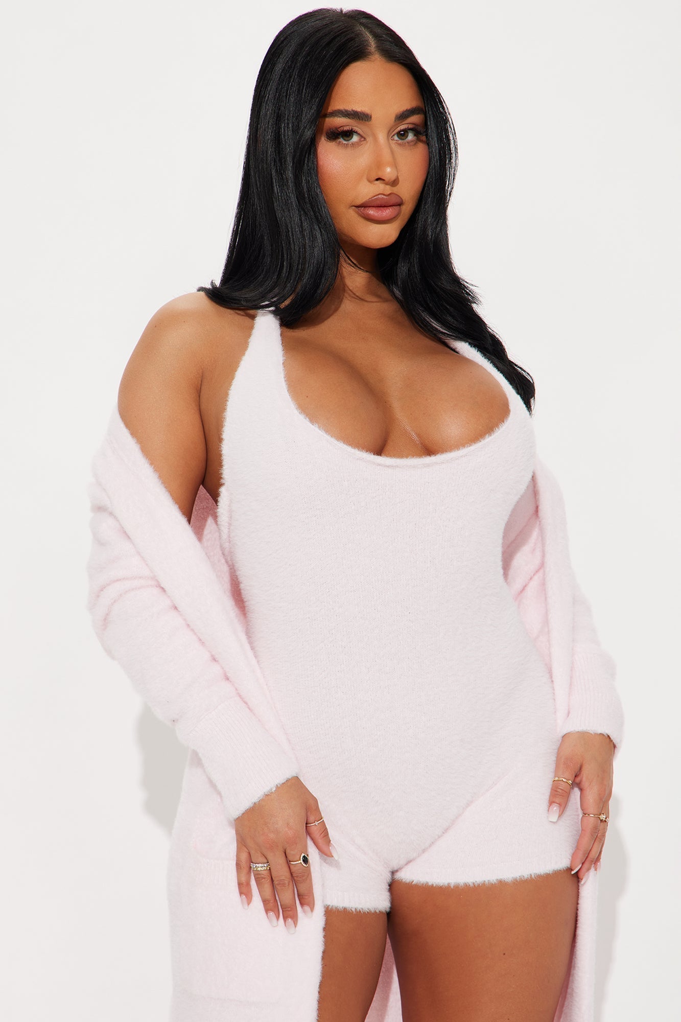 Next To You Fuzzy Romper Set - Pink