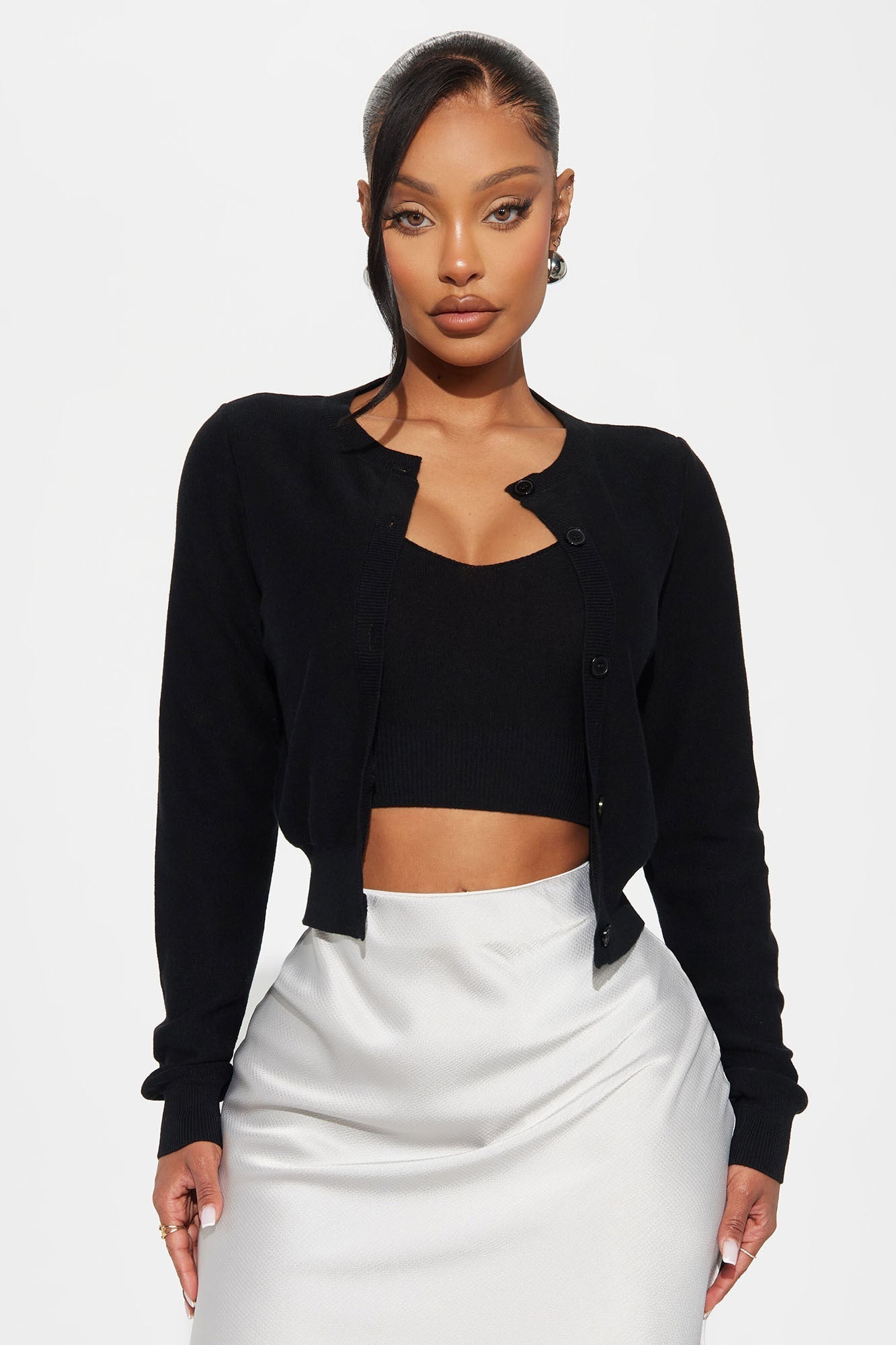 Rhode Island 2 Piece Cropped Cardigan Sweater - Black