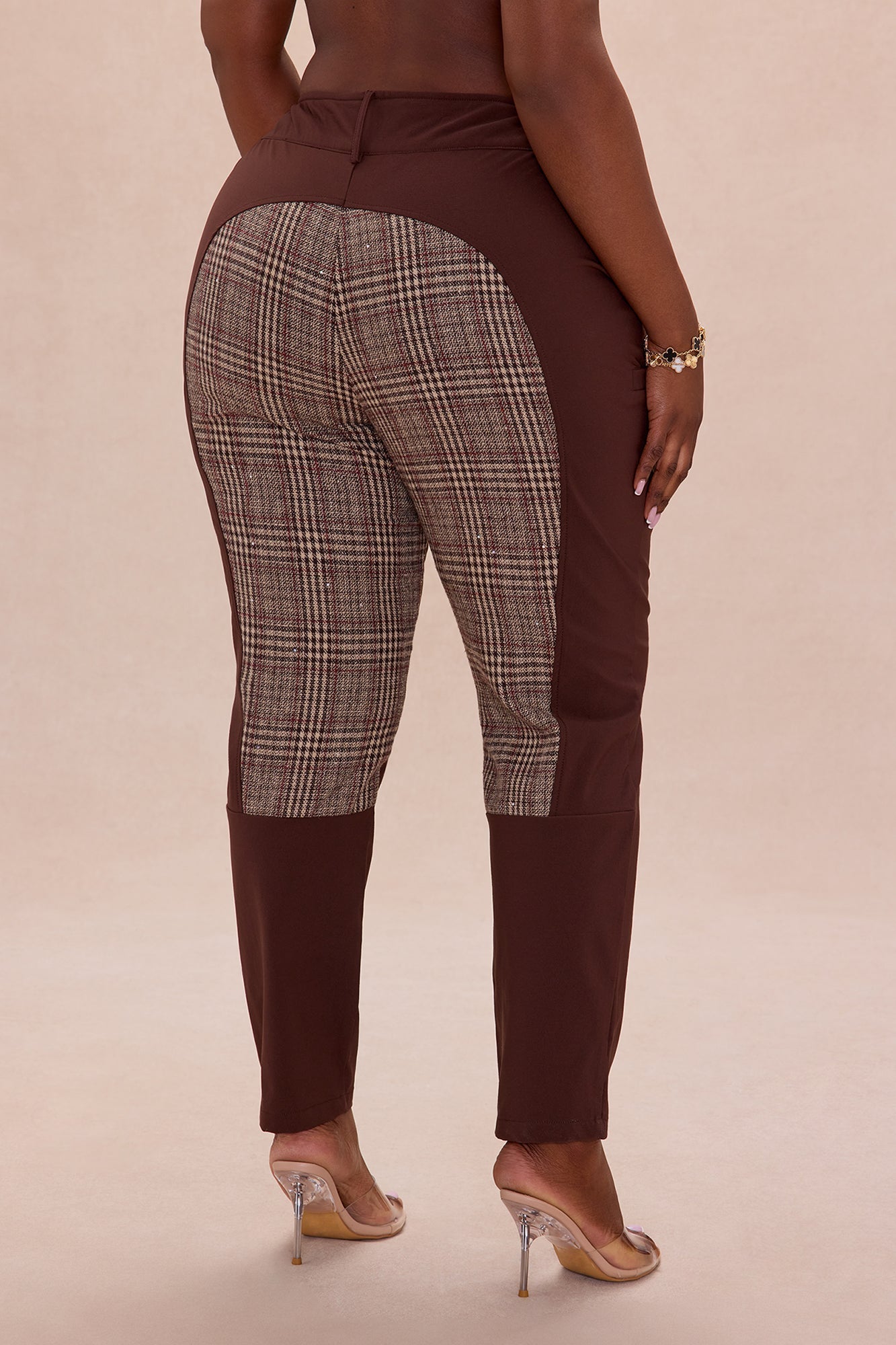 Harlow Embellished Plaid Riding Pant - Dark Brown