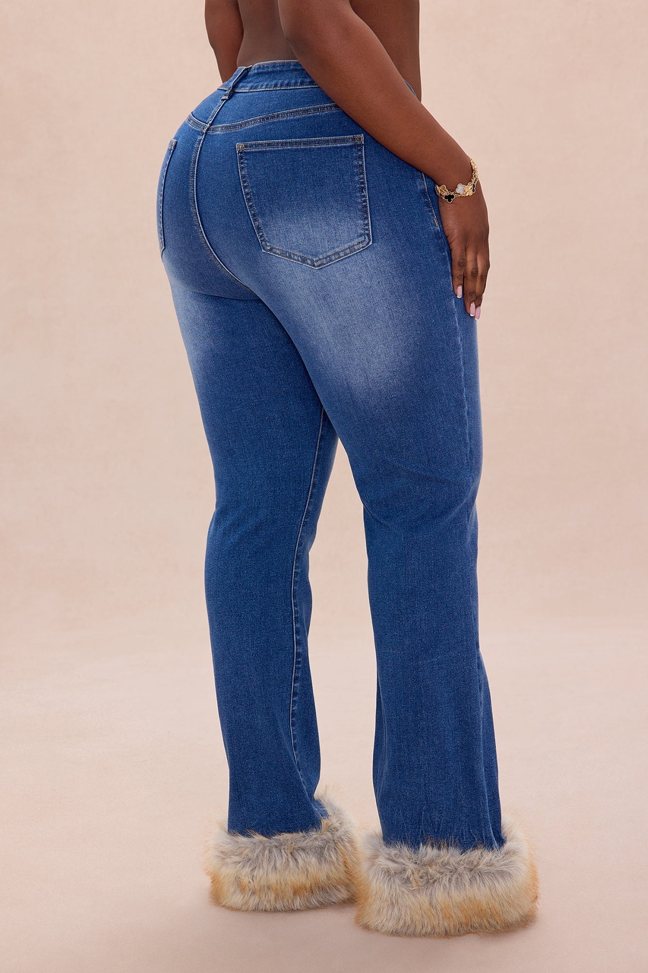 Raven Faux Fur Cuff Jeans - Denim