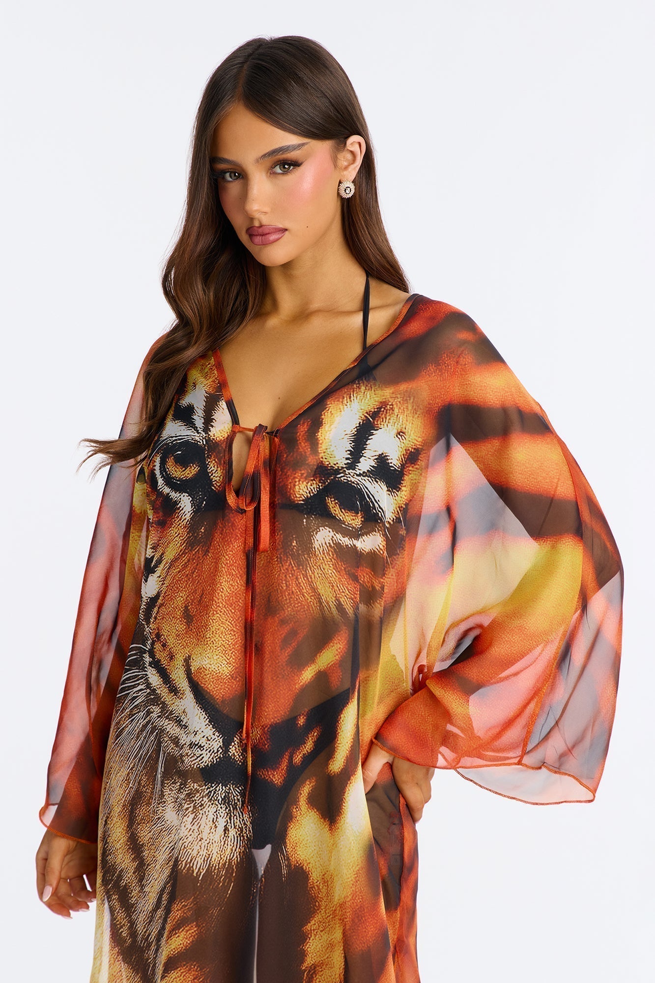 Amelie Maxi Cover Up Kaftan & Matching Headscarf - Orange/combo