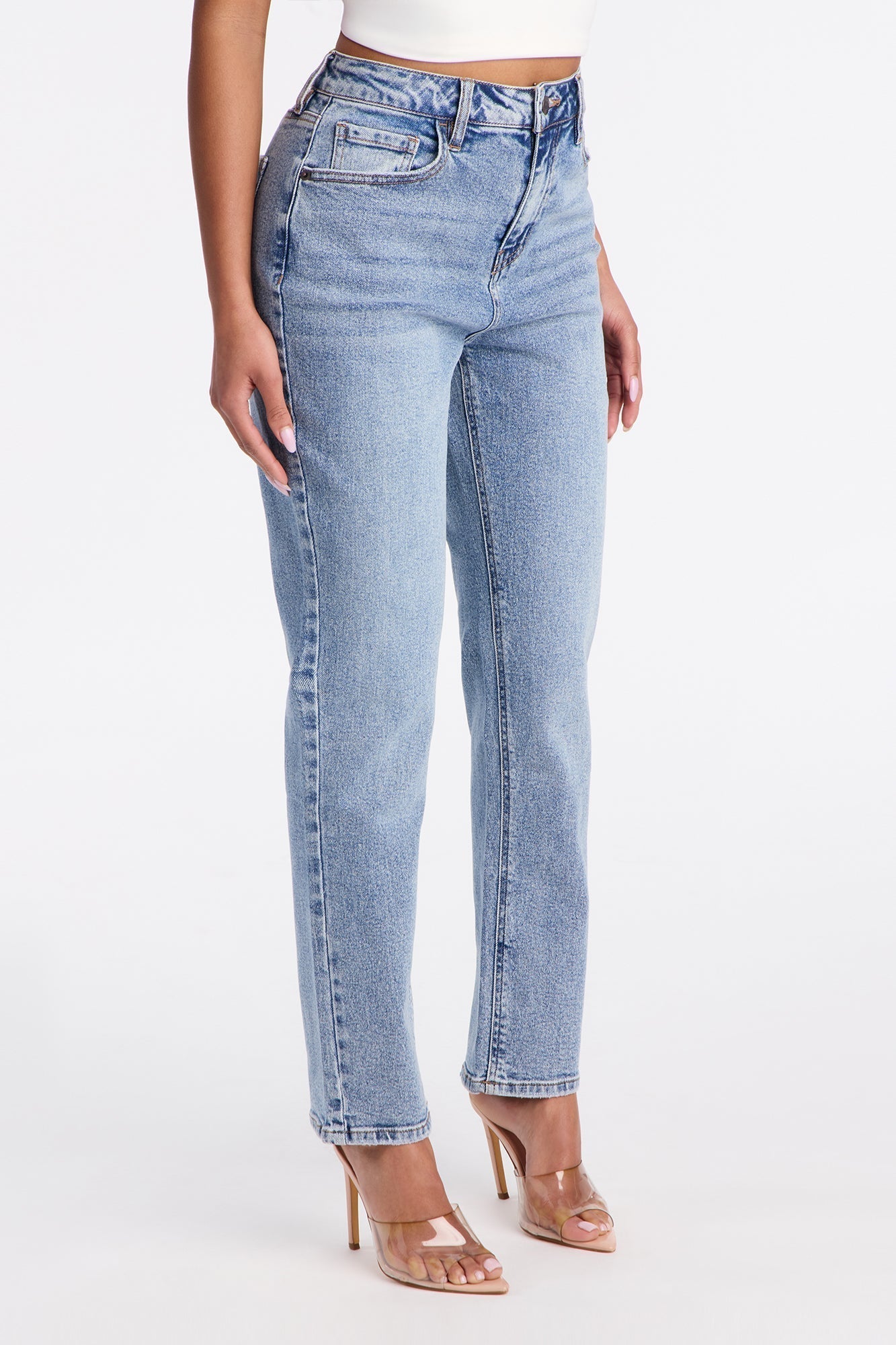 Summer Sky High Waist Slim Straight Leg Jeans - Medium Wash