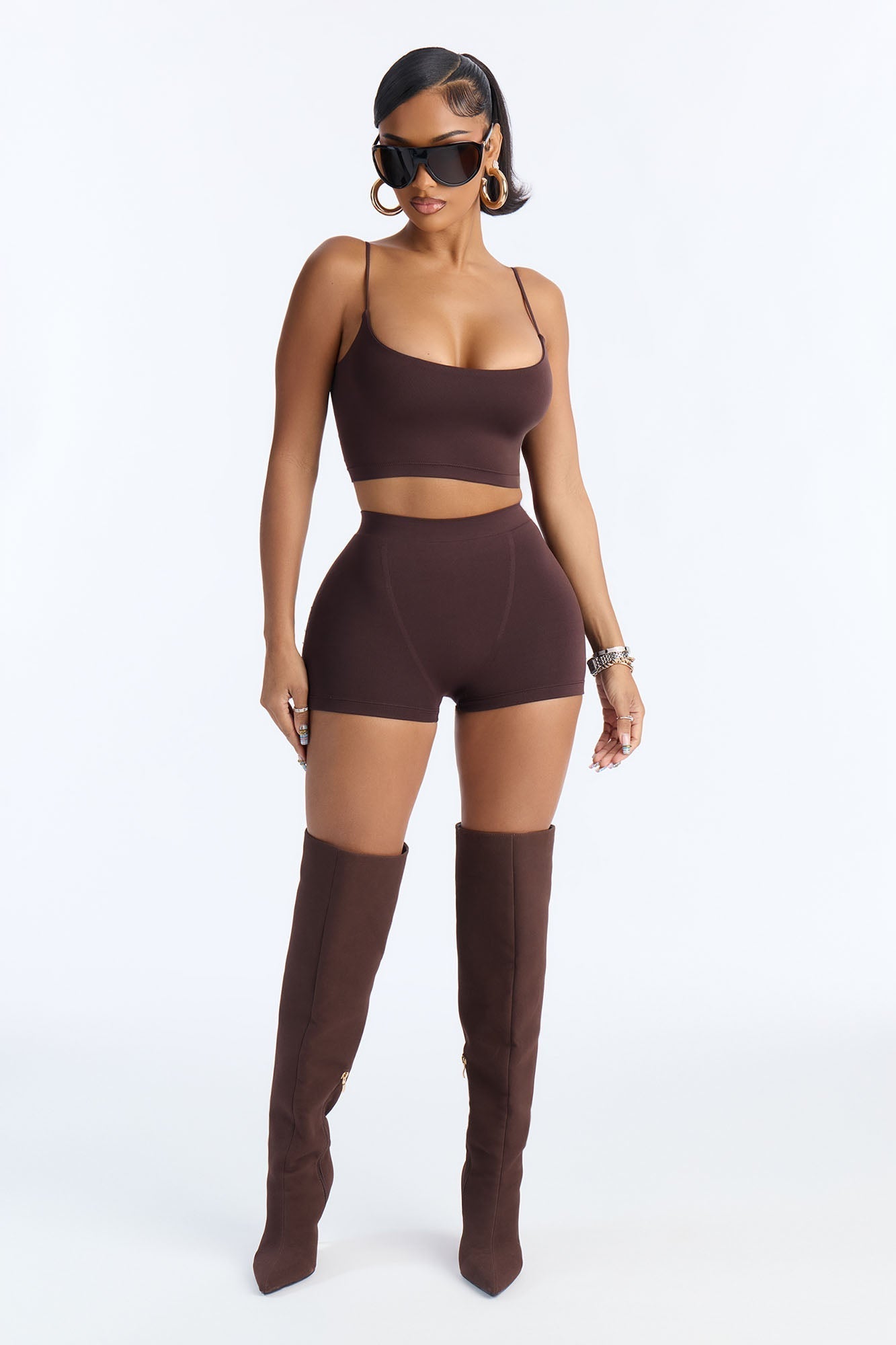 Seamless Smooth Double Lined Micro Hot Short - Chocolate