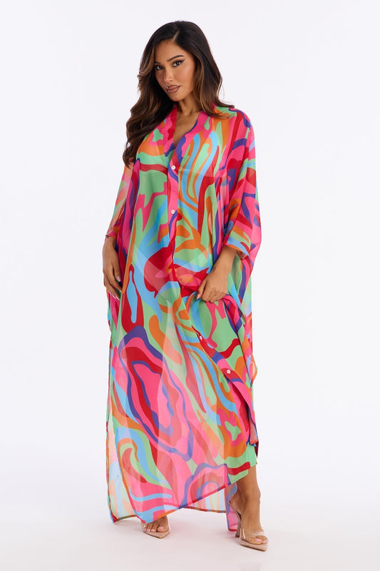 Kairi Cover Up Maxi Kaftan Dress - Multi Color