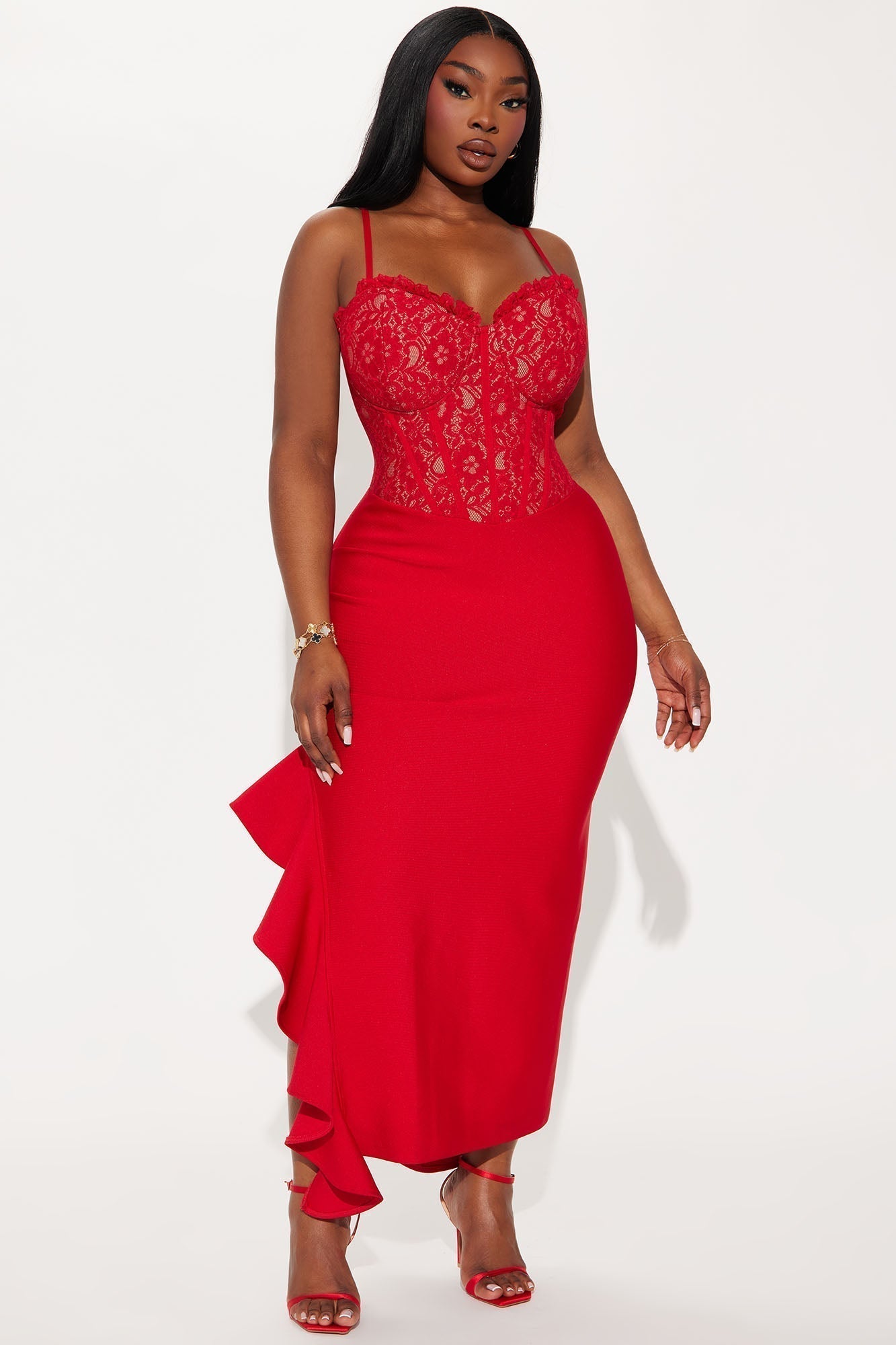 Marlena Corset Bandage Midi Dress - Red