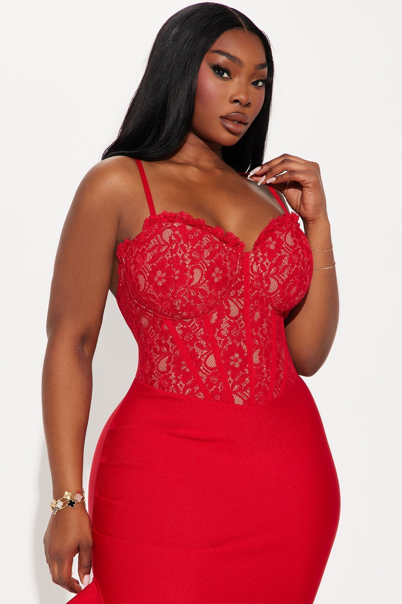 Marlena Corset Bandage Midi Dress - Red