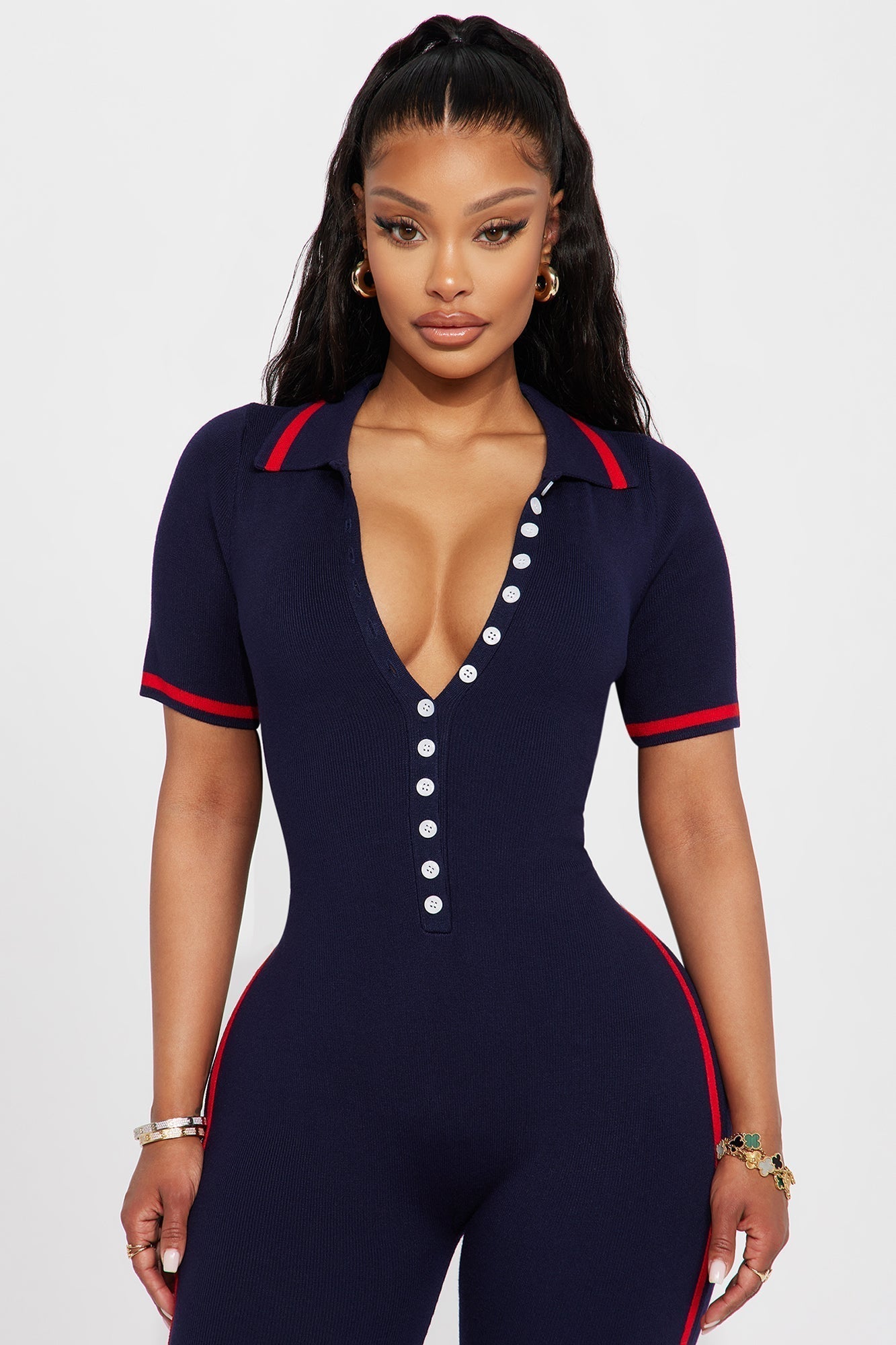 Tessa Knit Jumpsuit - Navy/combo
