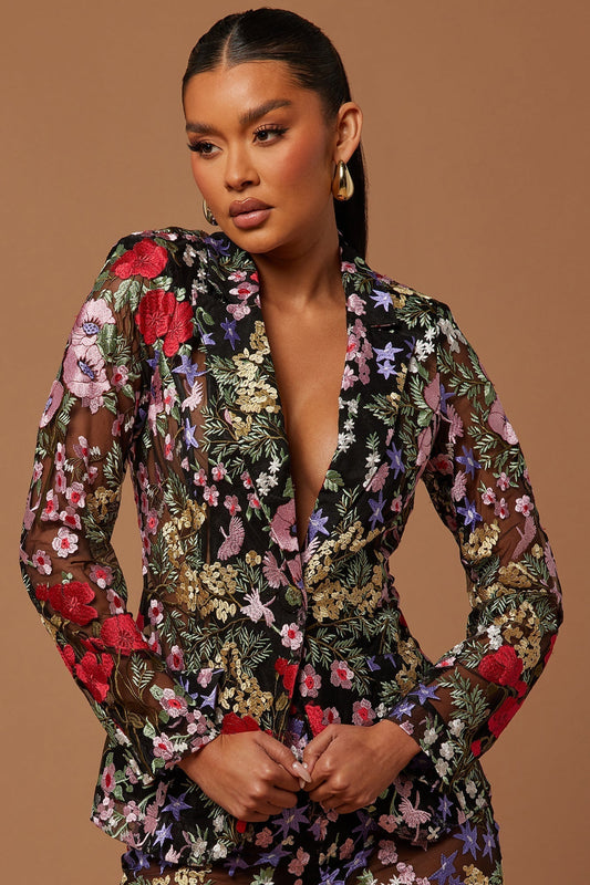 Erin Embroidered Blazer - Black/combo