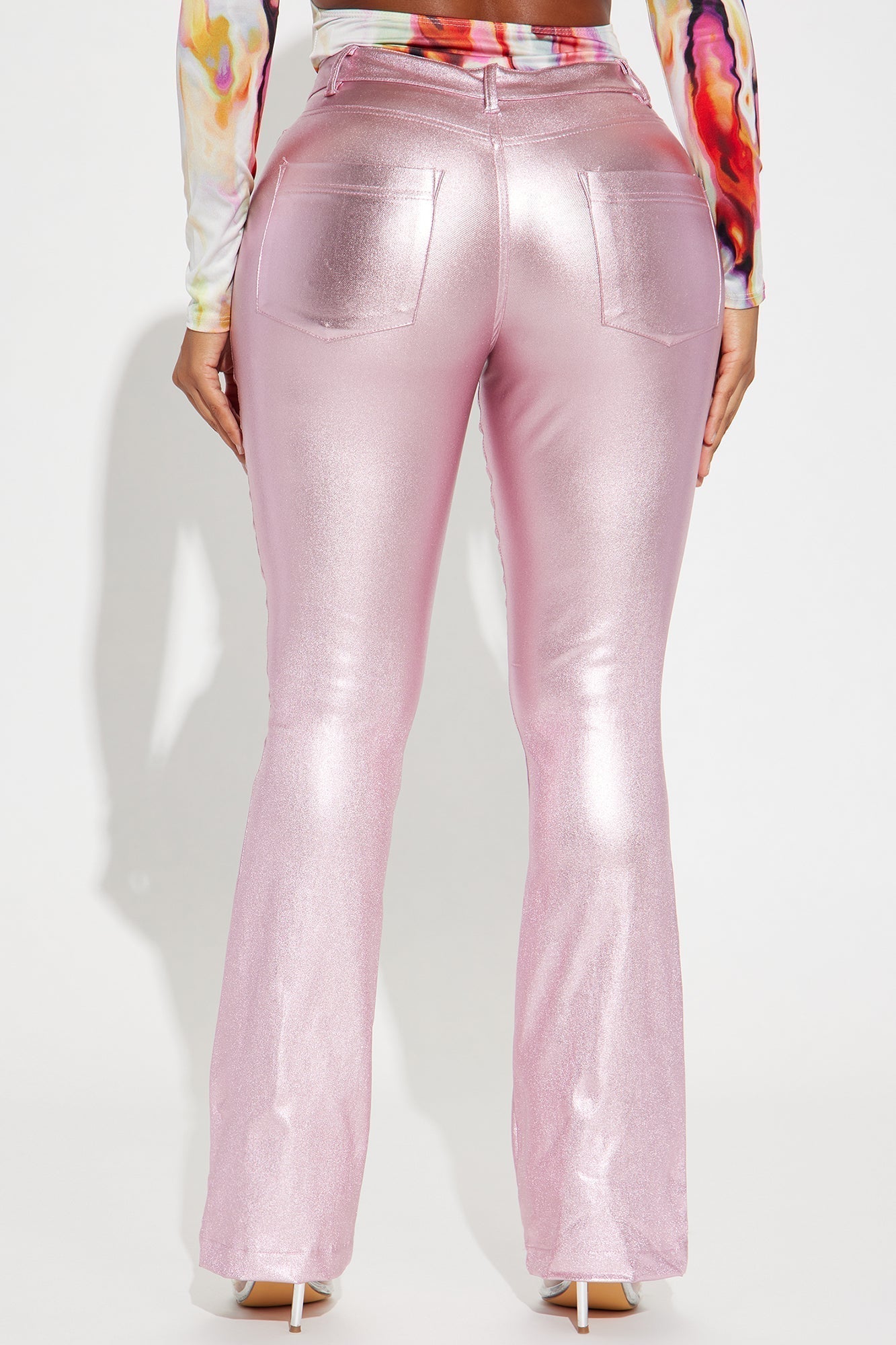 Behind The Flash Metallic Flare Pant - Pink