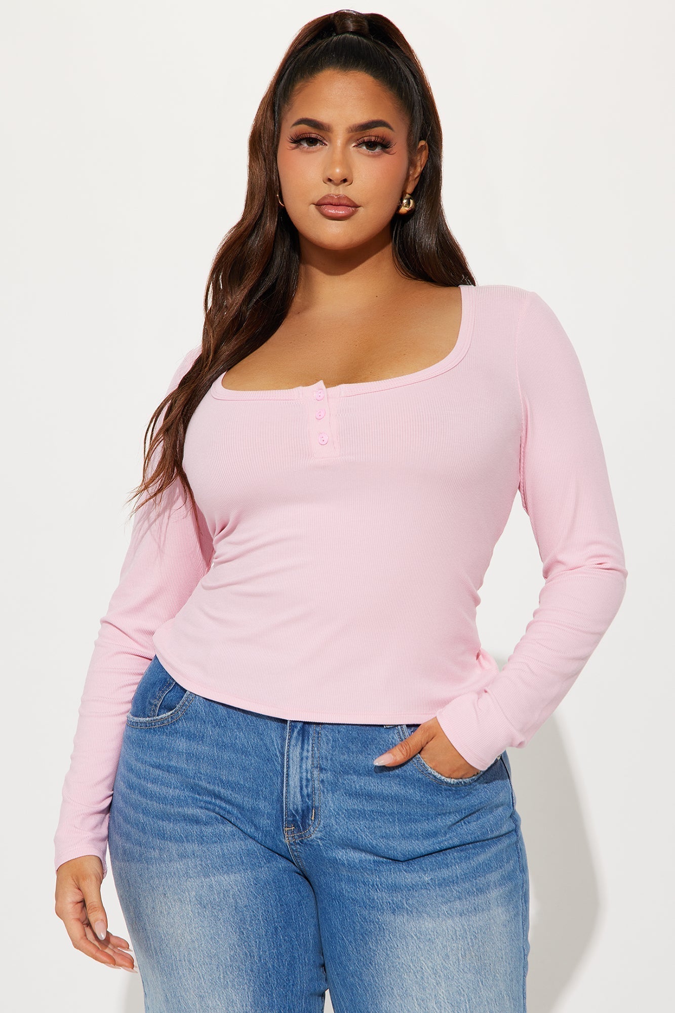 Stephanie Henley Long Sleeve Top - Pink
