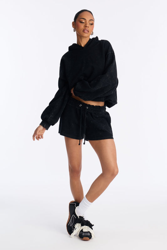 Dana Washed Foldover Waist Sweatshorts - Black