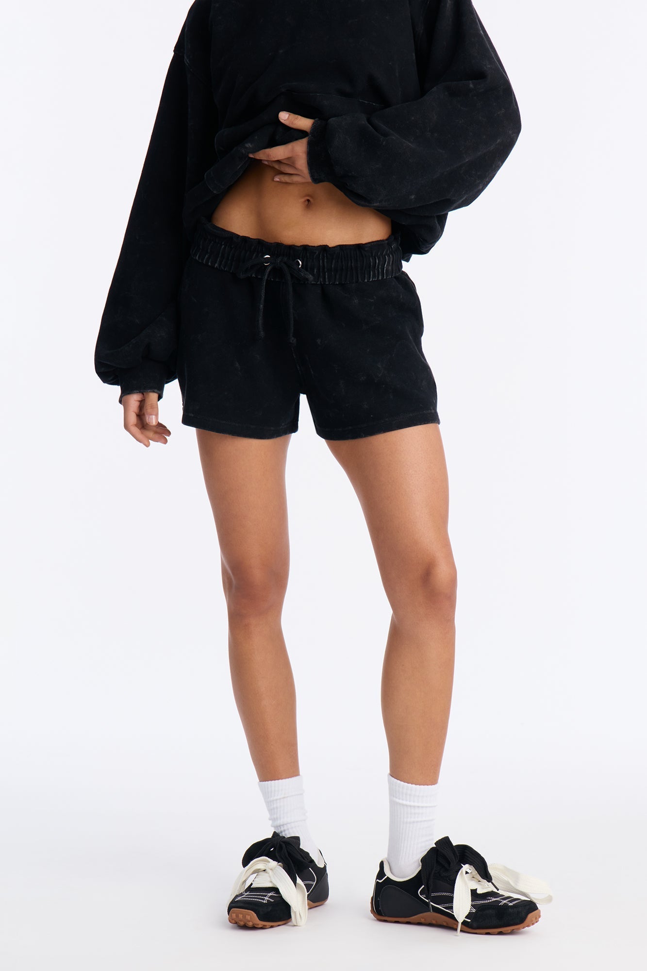 Dana Washed Foldover Waist Sweatshorts - Black