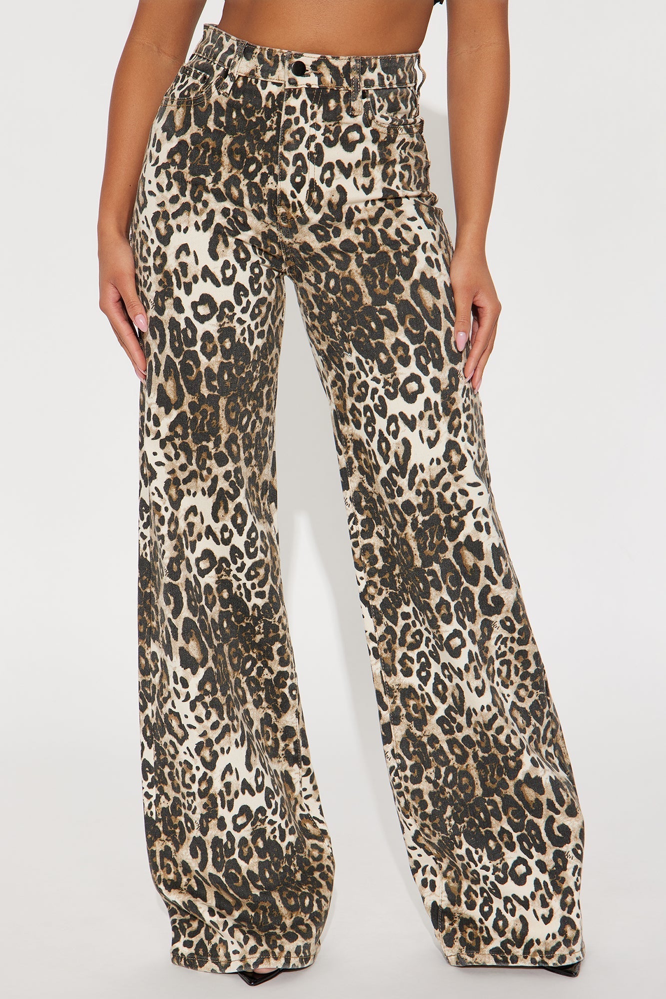 Tall Wild Nights Stretch Animal Print Wide Leg Jeans - Taupe/combo