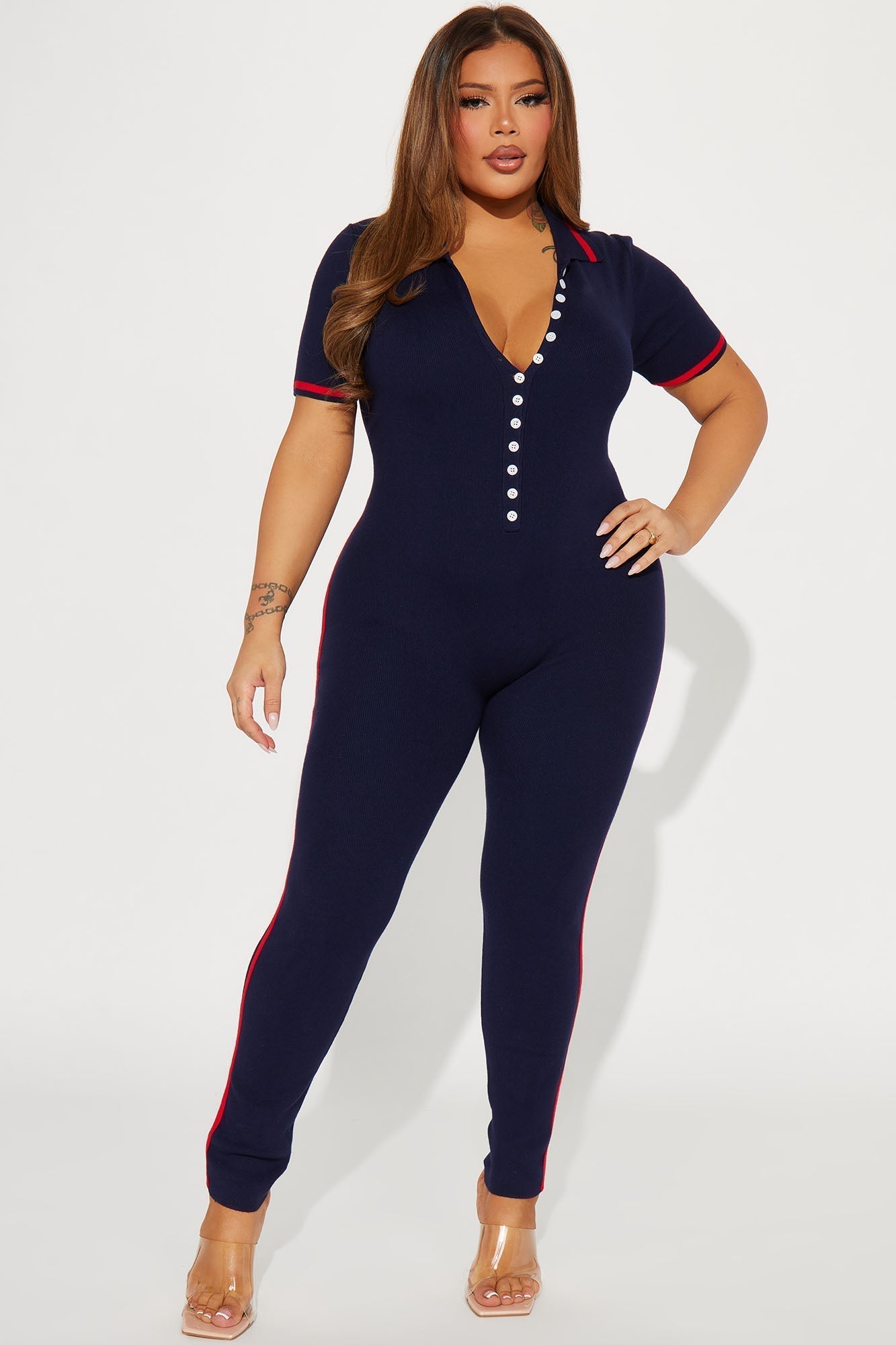 Tessa Knit Jumpsuit - Navy/combo