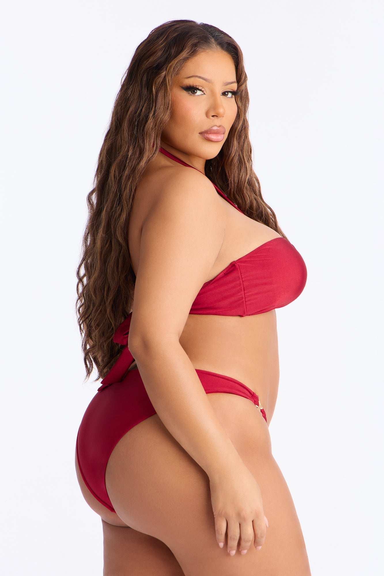Amira Hardware 3 Piece Bikini & Skirt Set - Wine