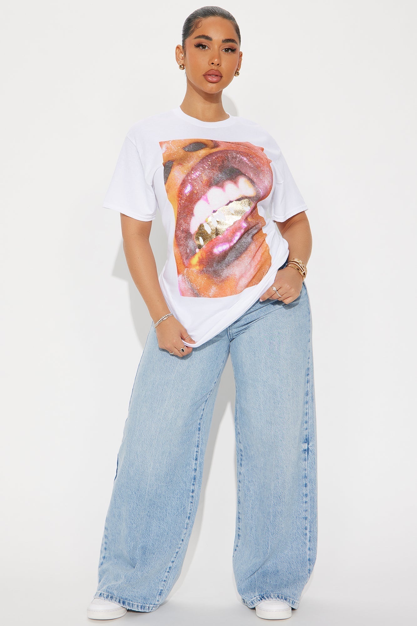Gold Grill Glossy Tee - White