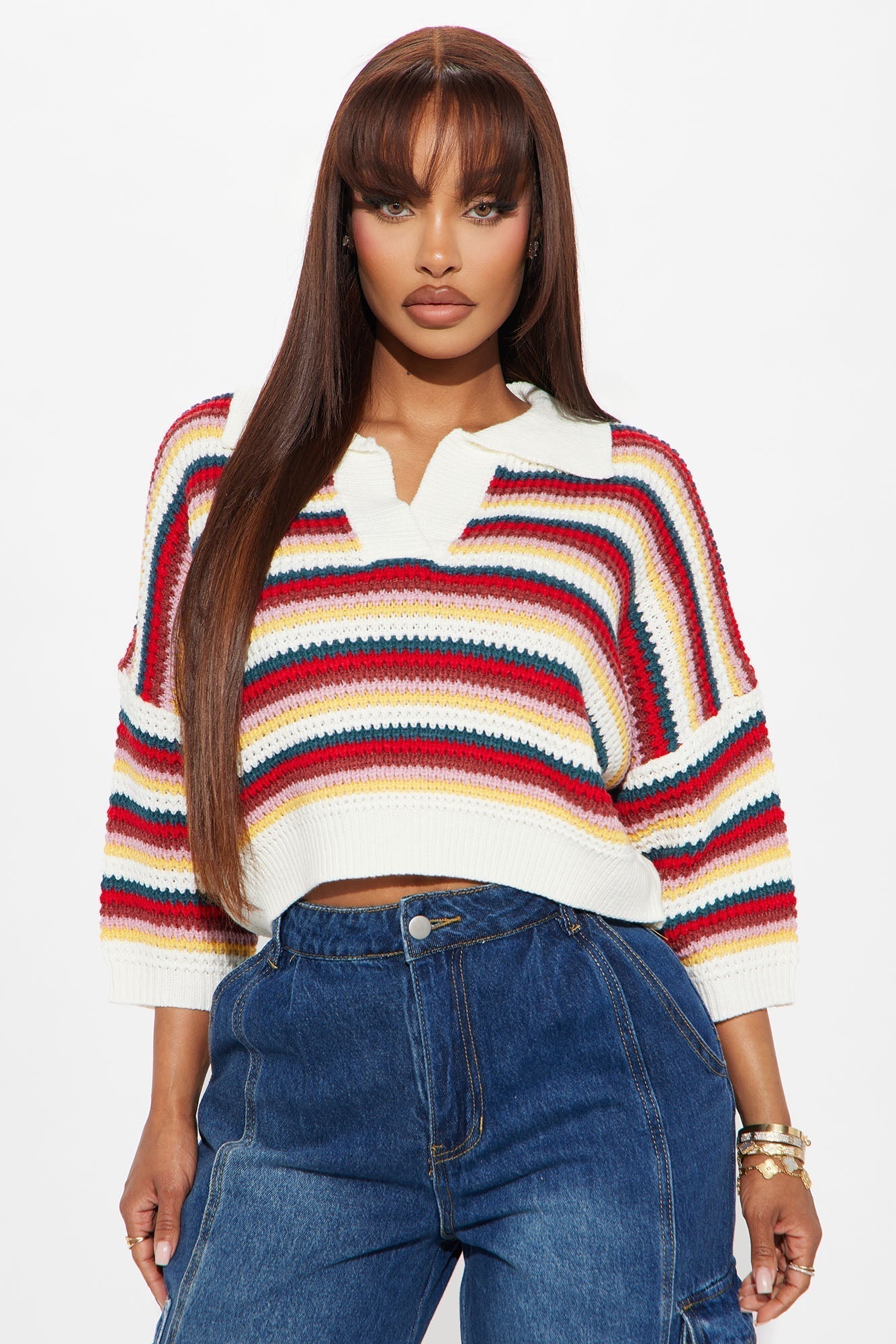 Vacay Vibe Striped Crochet Polo - Multi Color