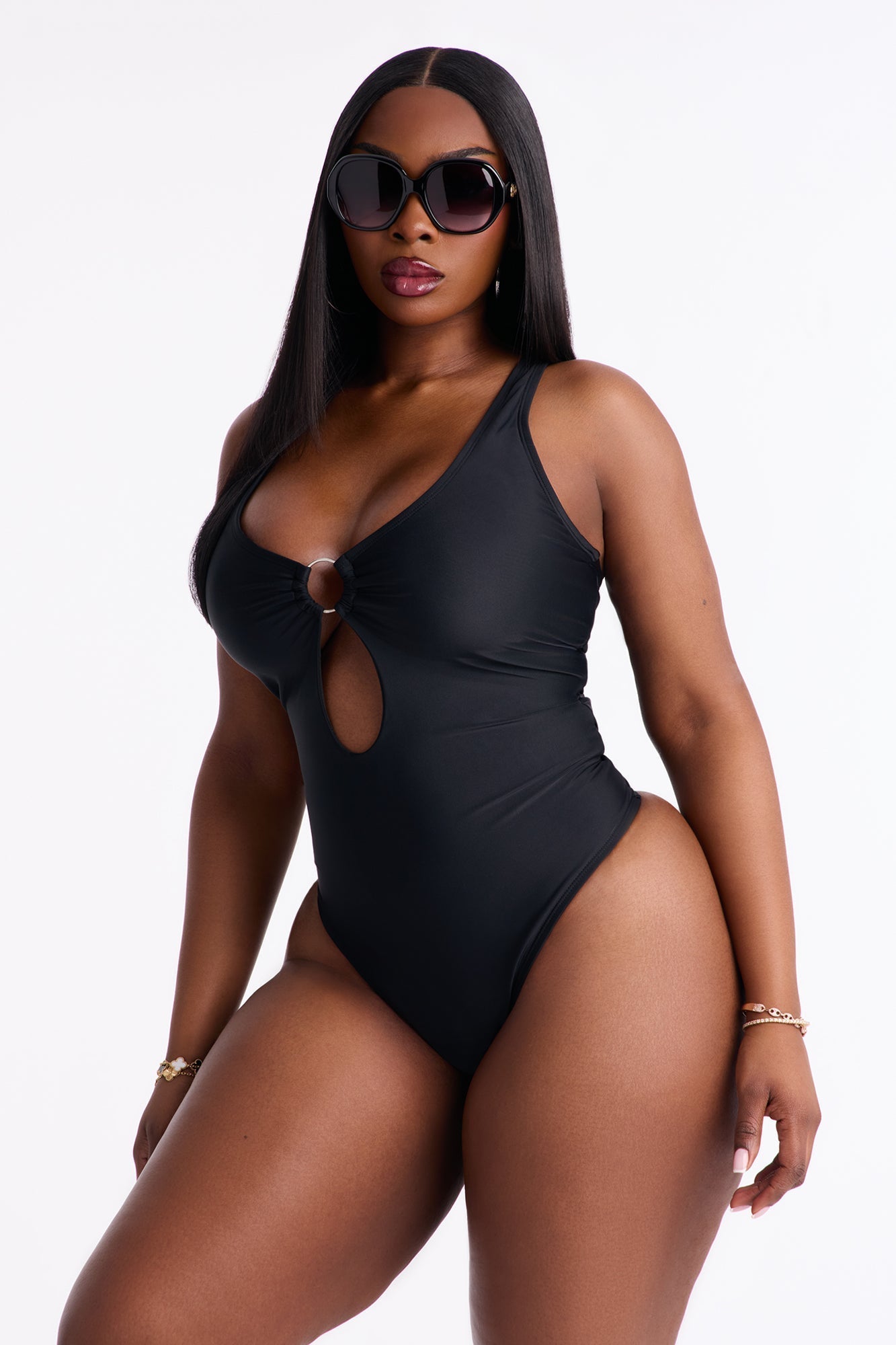 Eva O Ring Cutout 1 Piece Swimsuit - Black