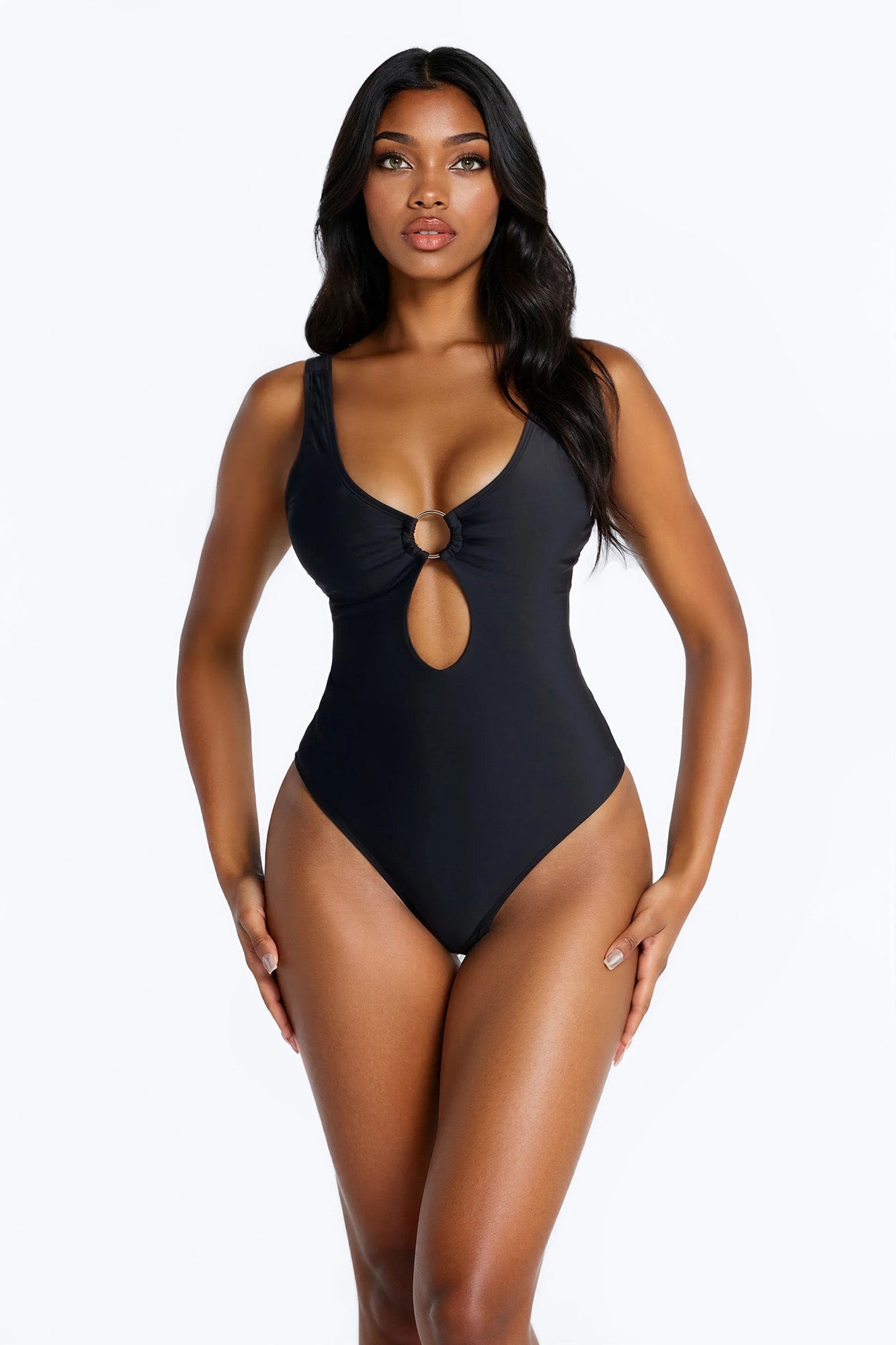 Eva O Ring Cutout 1 Piece Swimsuit - Black