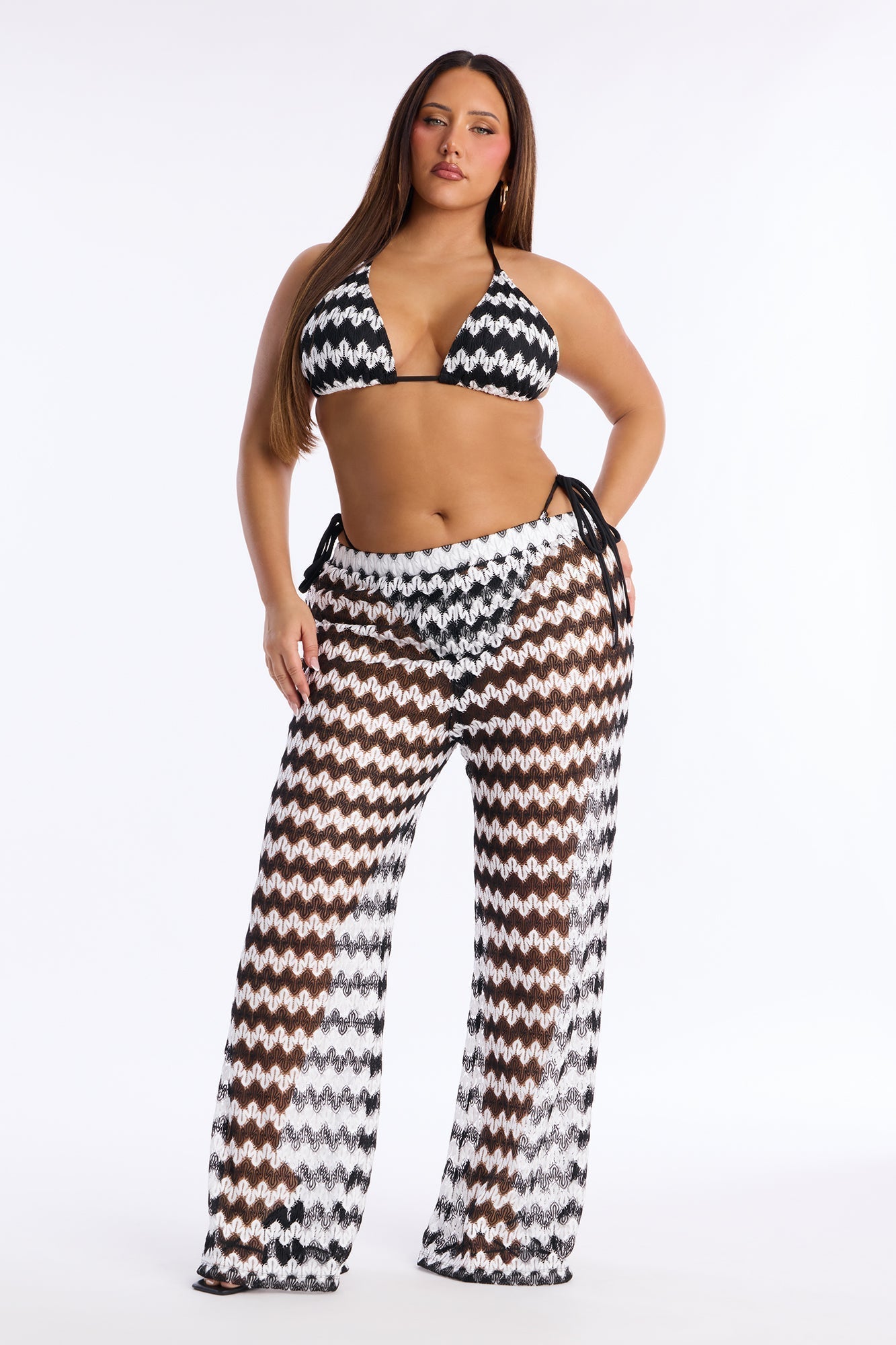 Bailey Crochet 3 Piece Bikini & Pants Set - Black/White