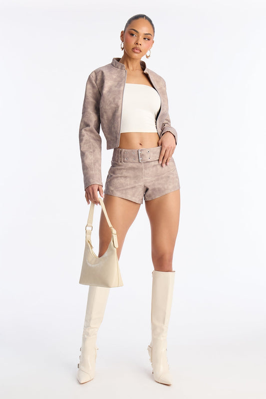 Simone Belted Micro Short - Stone