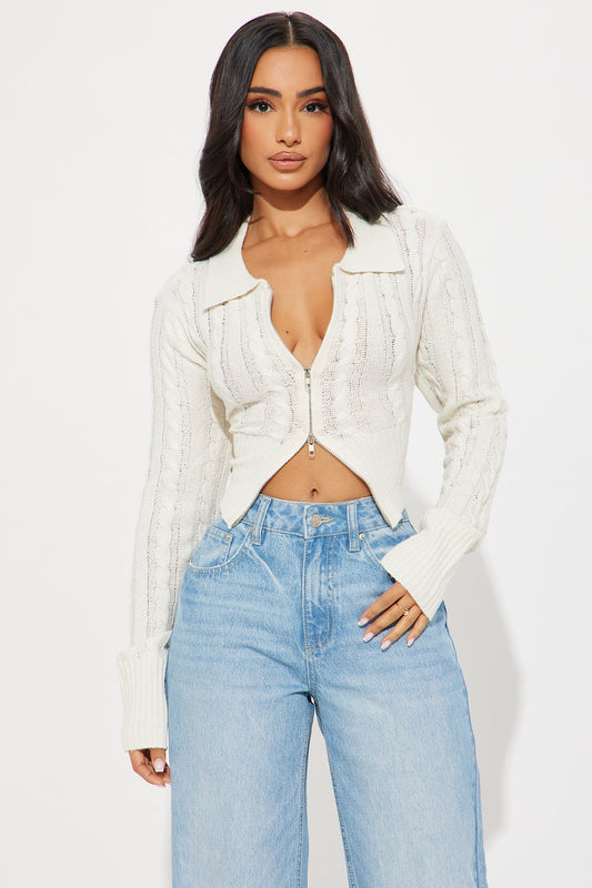 Shantelle Cable Knit Zip Up Sweater - Cream