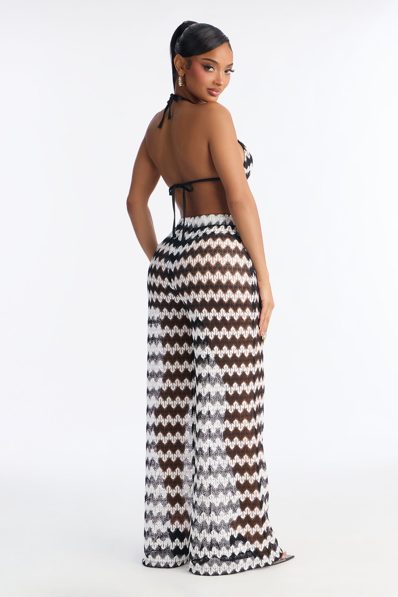 Bailey Crochet 3 Piece Bikini & Pants Set - Black/White