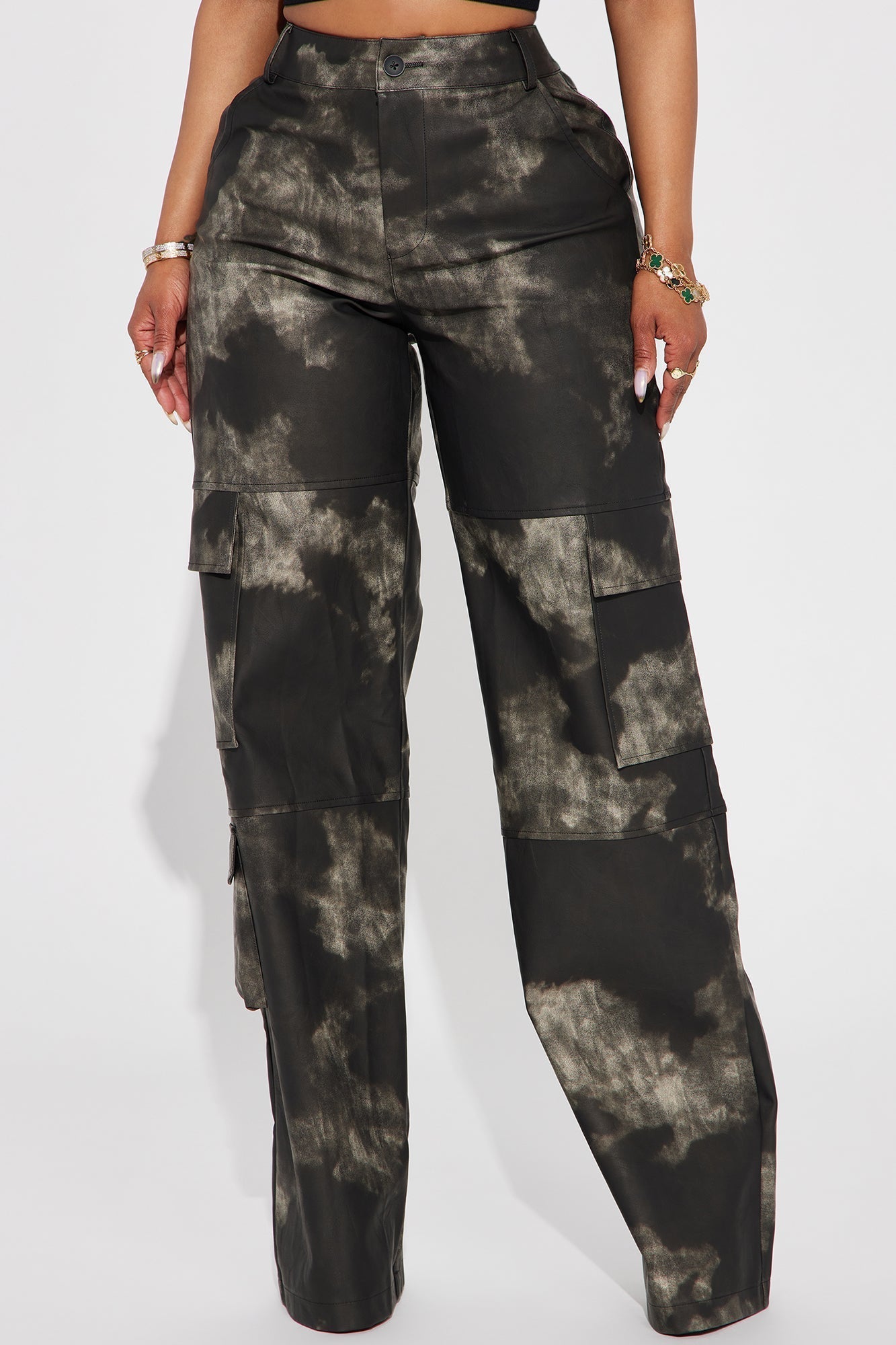 Alexa Washed Faux Leather Cargo Pant - Black