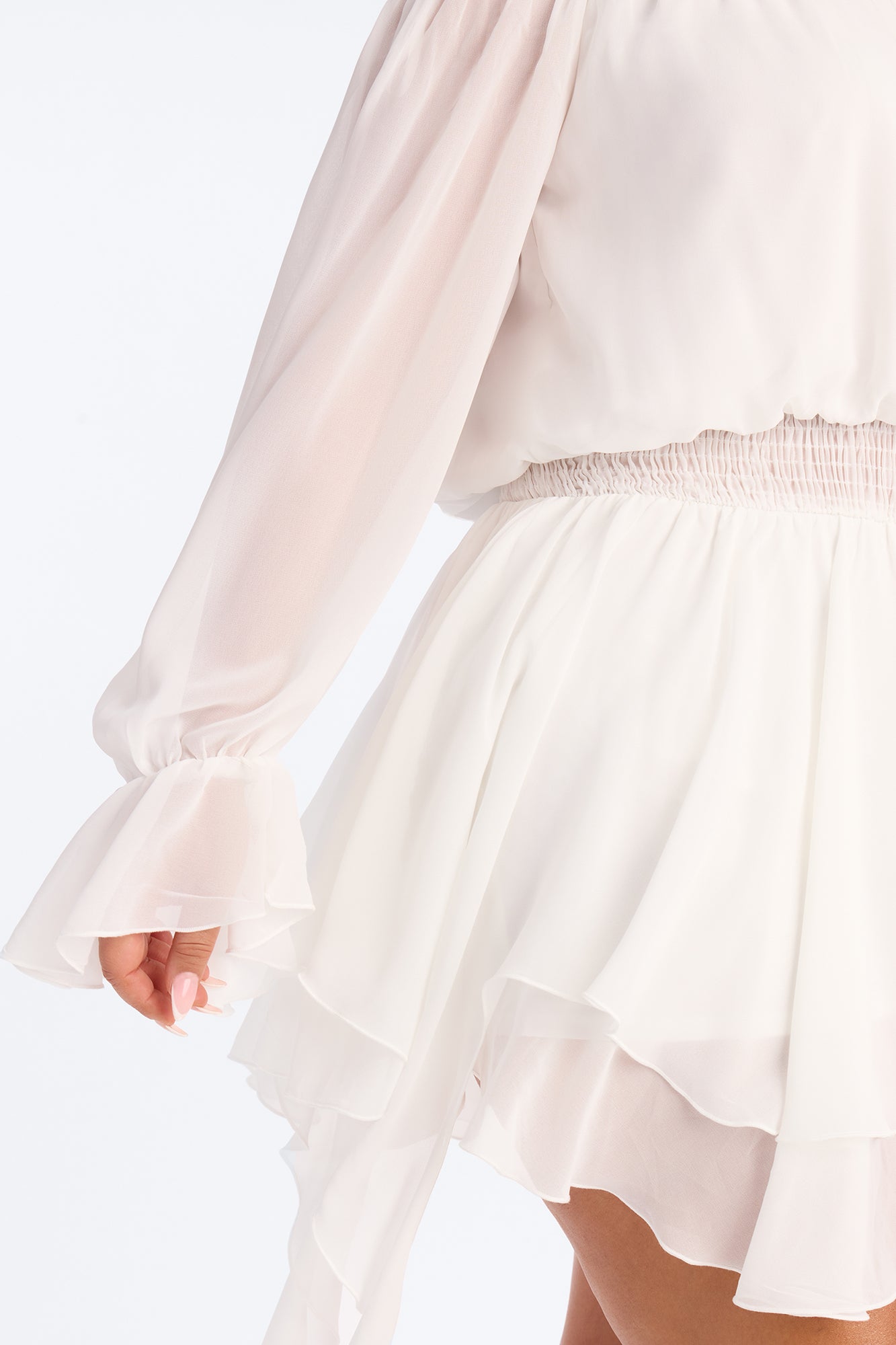 Paulina Ruffle Chiffon Mini Dress - White